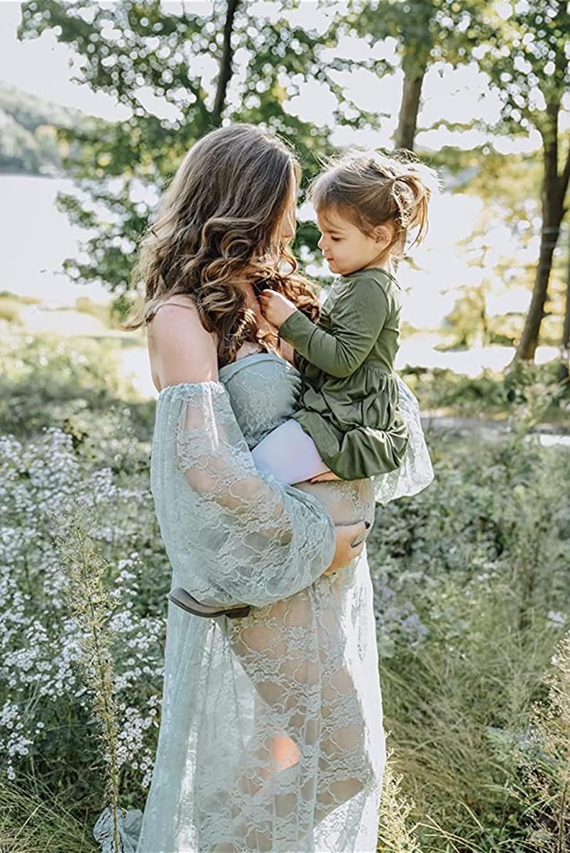 Saslax Lace Off Shoulder Doubly Split A-line Skirt Maternity Dress