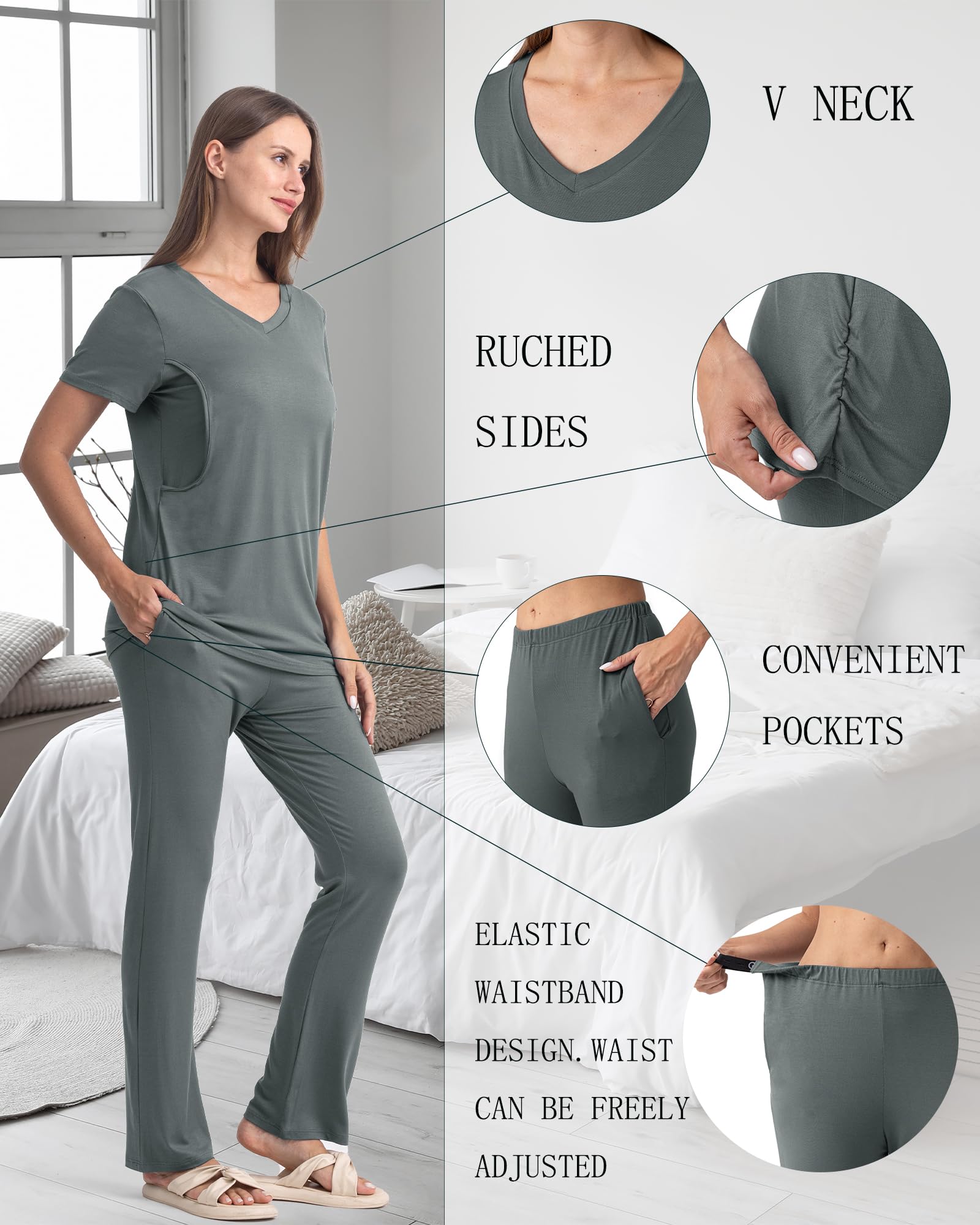 Rnxrbb 3 Piece Women's Maternity Nursing Pajamas Set