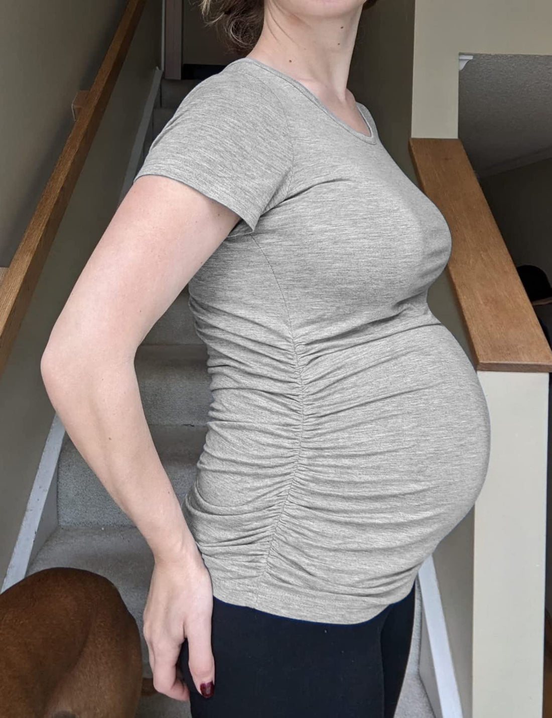 Peauty White Maternity Tops  for Women Side Ruched T Shirts