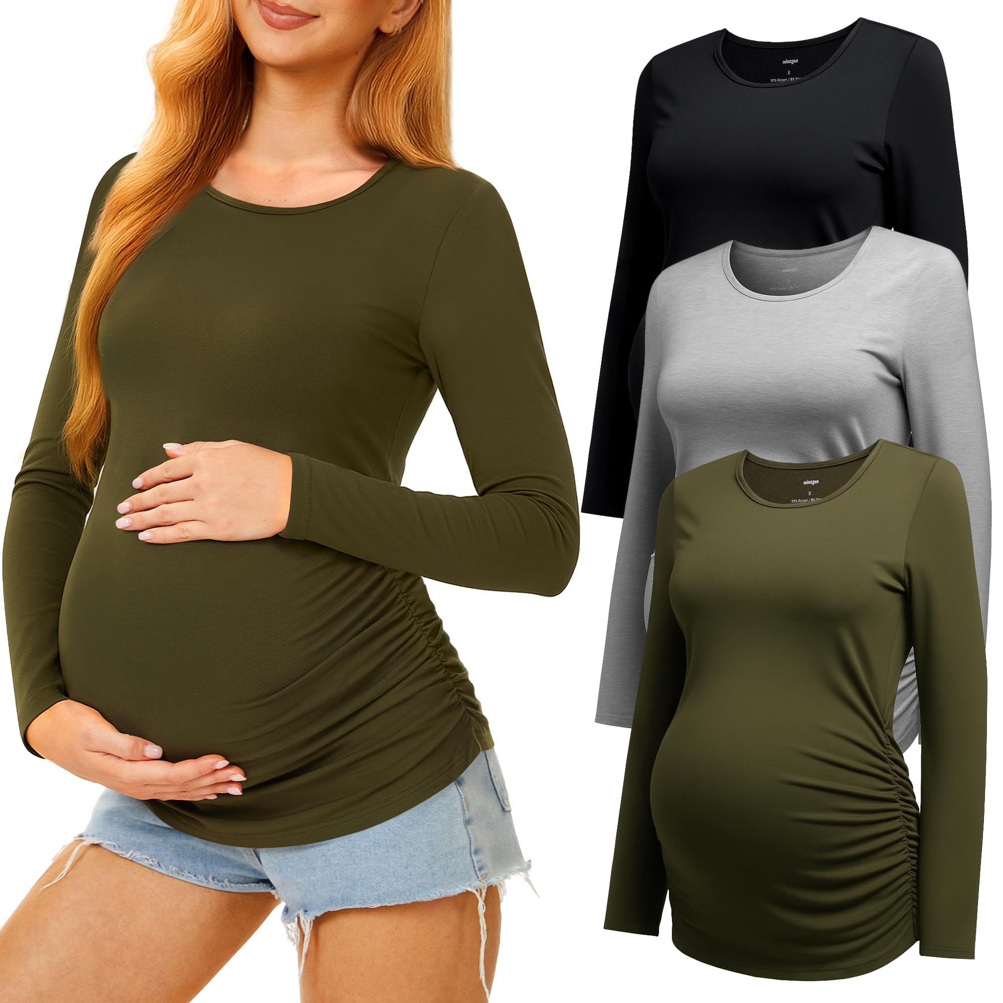 MIRAZEN 3 Pack Maternity Shirts Long Sleeve for Women