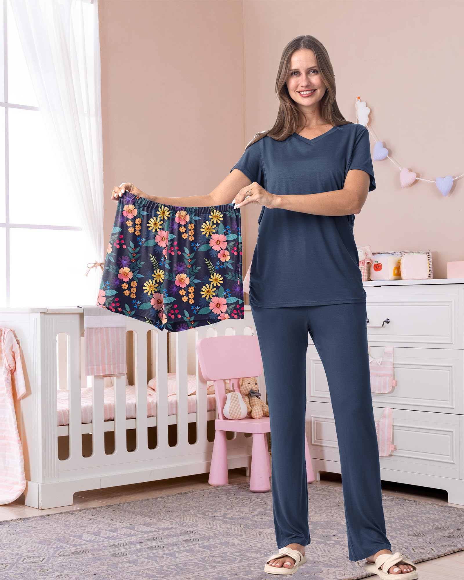 Rnxrbb 3 Piece Women's Maternity Nursing Pajamas Set