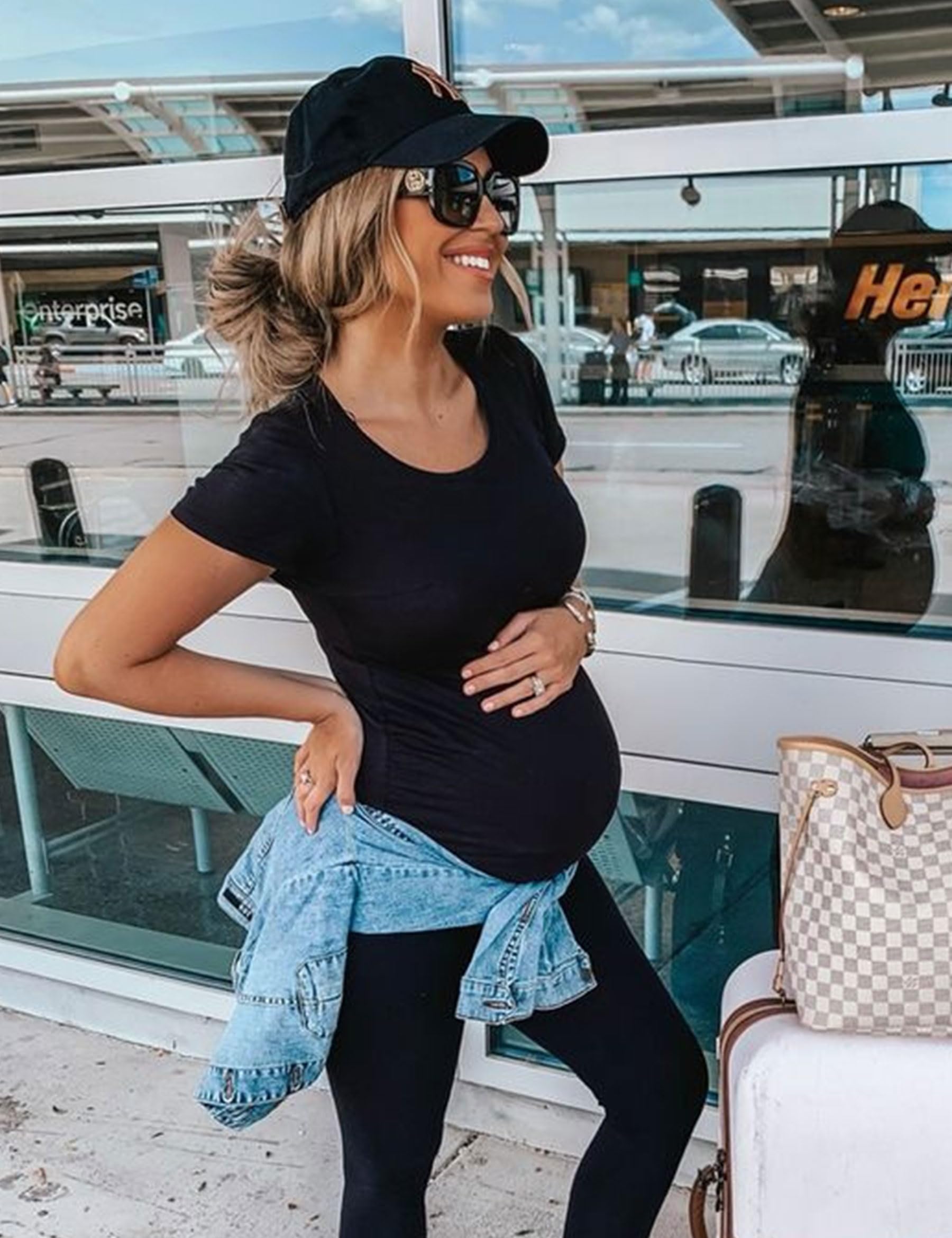 Peauty White Maternity Tops  for Women Side Ruched T Shirts