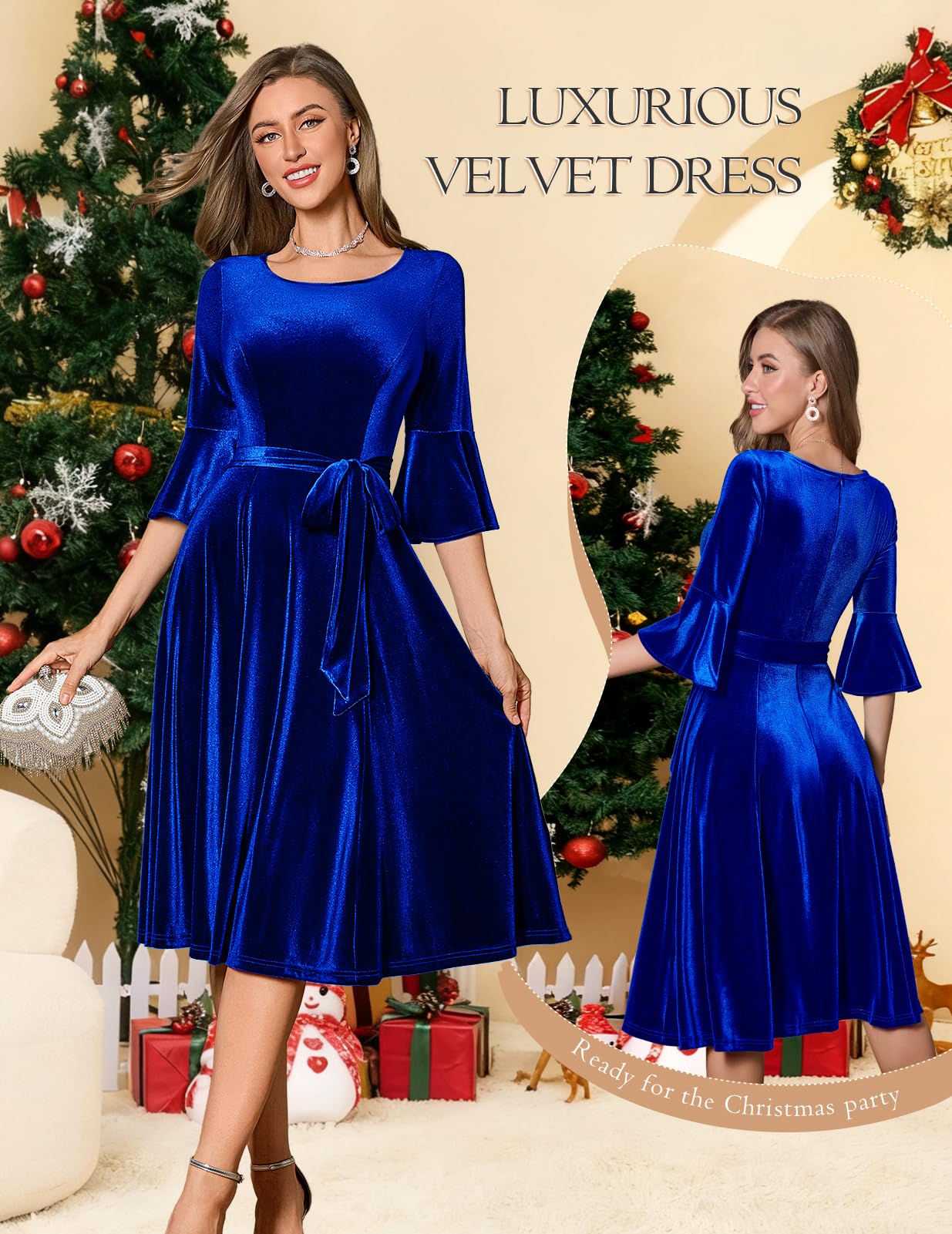 Plus Size Vintage Red Velvet Christmas Party Dress