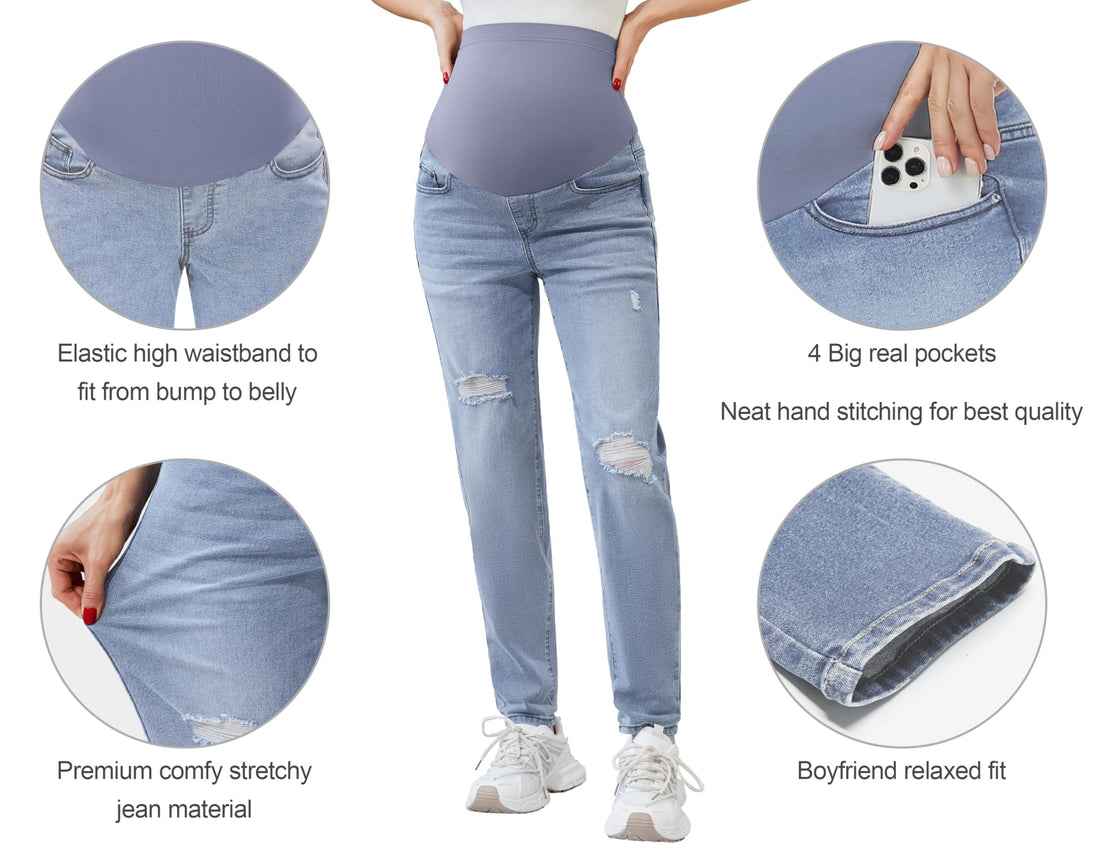 POSHGLAM Women's Maternity Jeans Over Belly Comfy