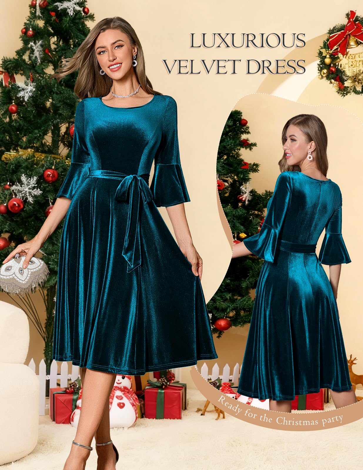 Plus Size Vintage Red Velvet Christmas Party Dress