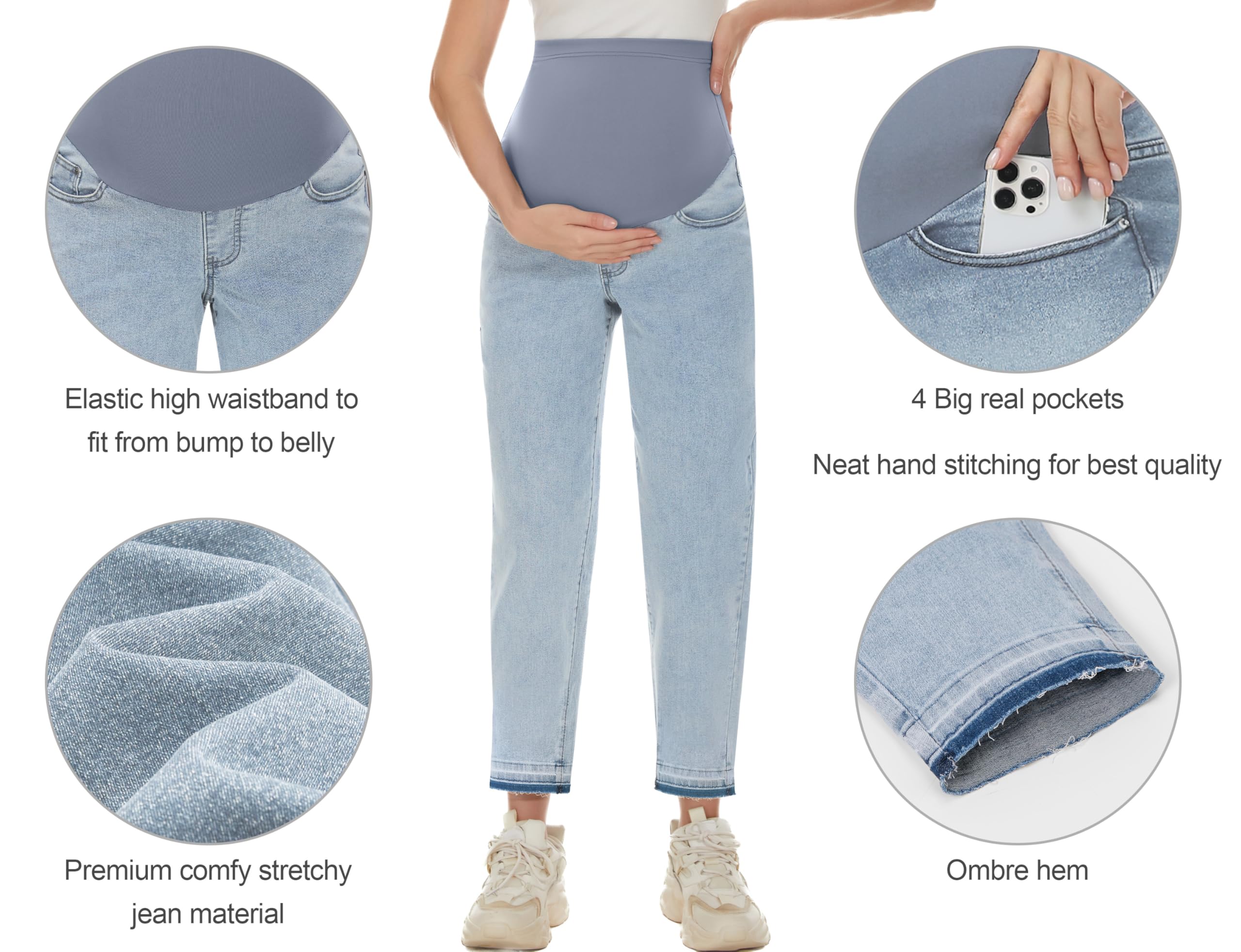 POSHGLAM Women's Maternity Jeans Over Belly Comfy