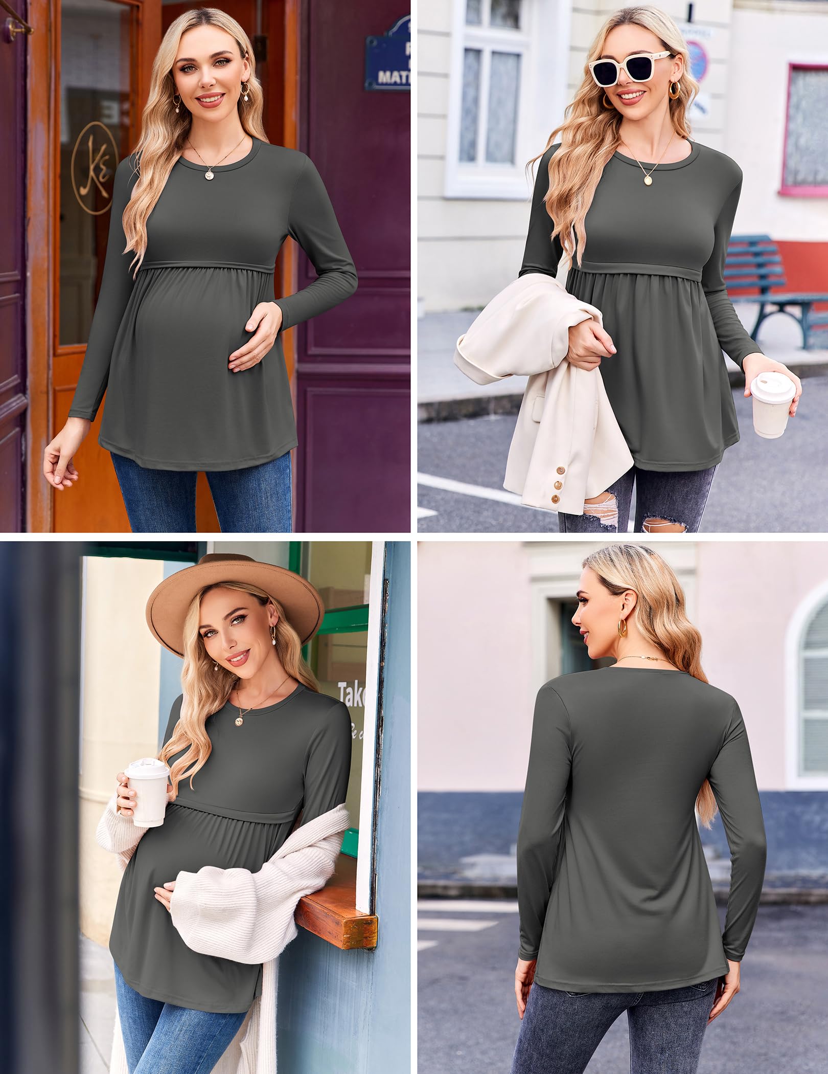 Ekouaer Maternity Shirts 3 Packs Tunic Long Sleeve Tops
