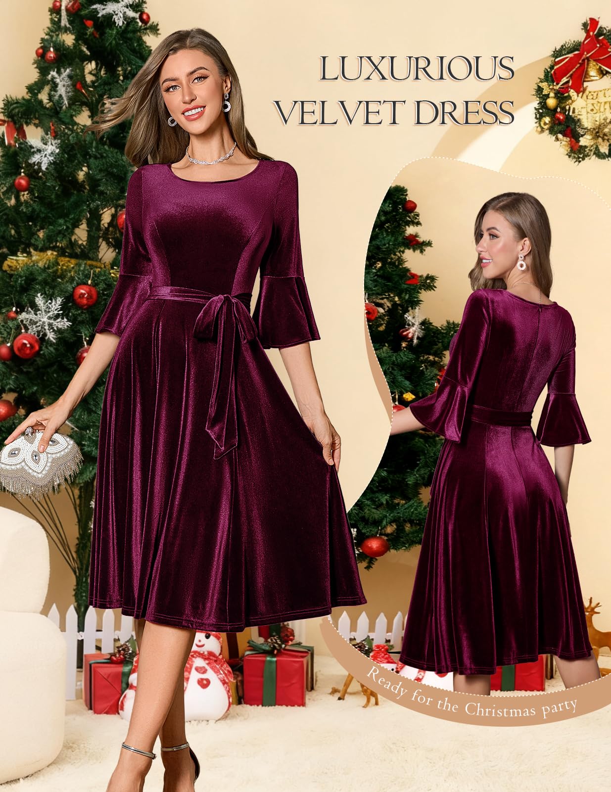 Plus Size Vintage Red Velvet Christmas Party Dress