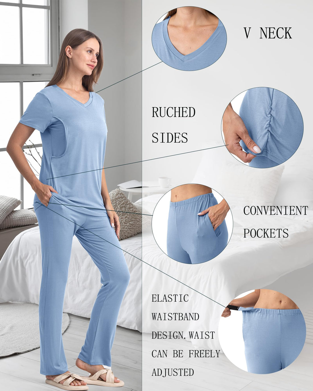 Rnxrbb 3 Piece Women's Maternity Nursing Pajamas Set