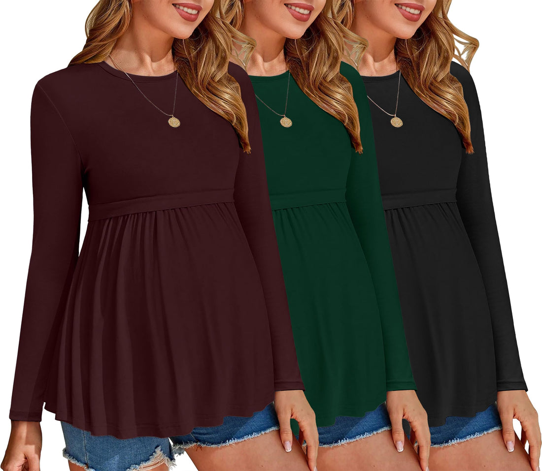 Ekouaer Maternity Shirts 3 Packs Tunic Long Sleeve Tops