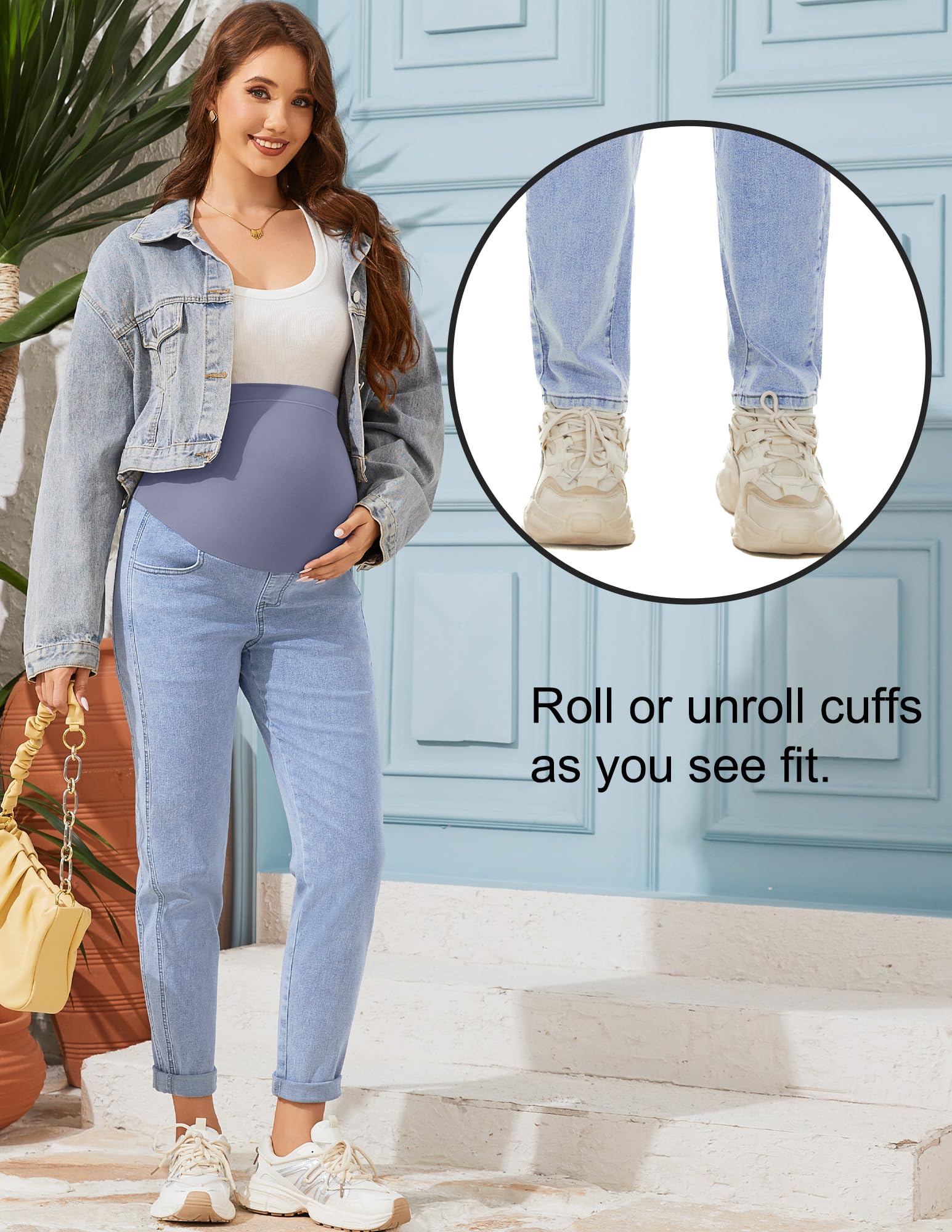 POSHGLAM Women's Maternity Jeans Over Belly Comfy