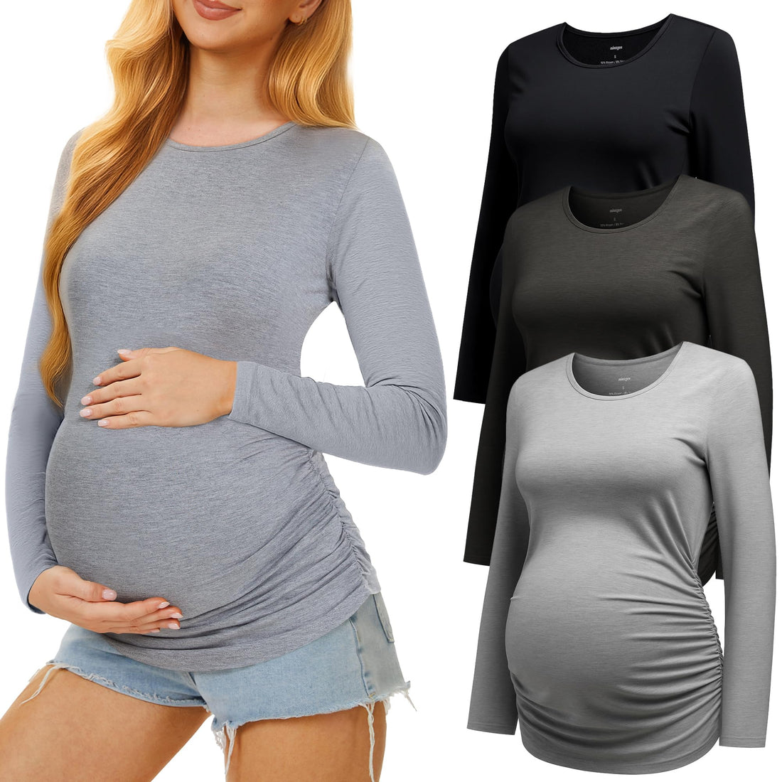 MIRAZEN 3 Pack Maternity Shirts Long Sleeve for Women