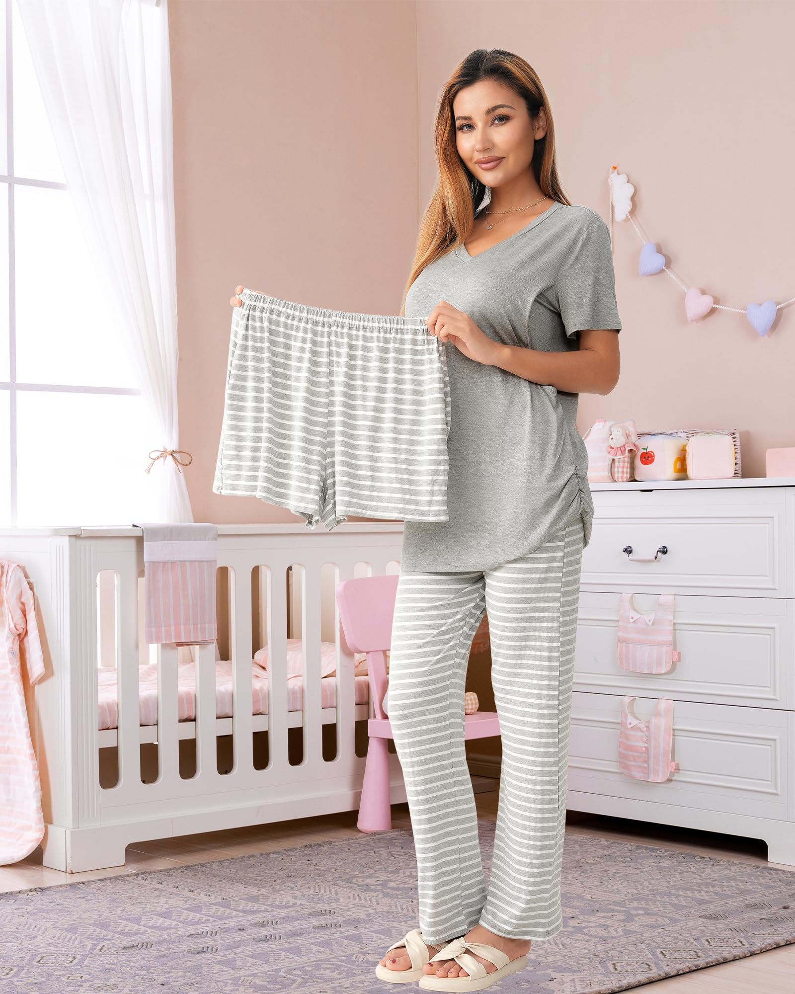 Rnxrbb 3 Piece Women's Maternity Nursing Pajamas Set