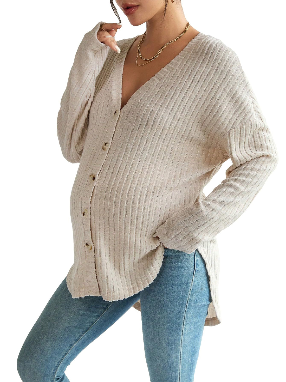 MakeMeChic Women's Shirts Knit Button Down Nursing Top