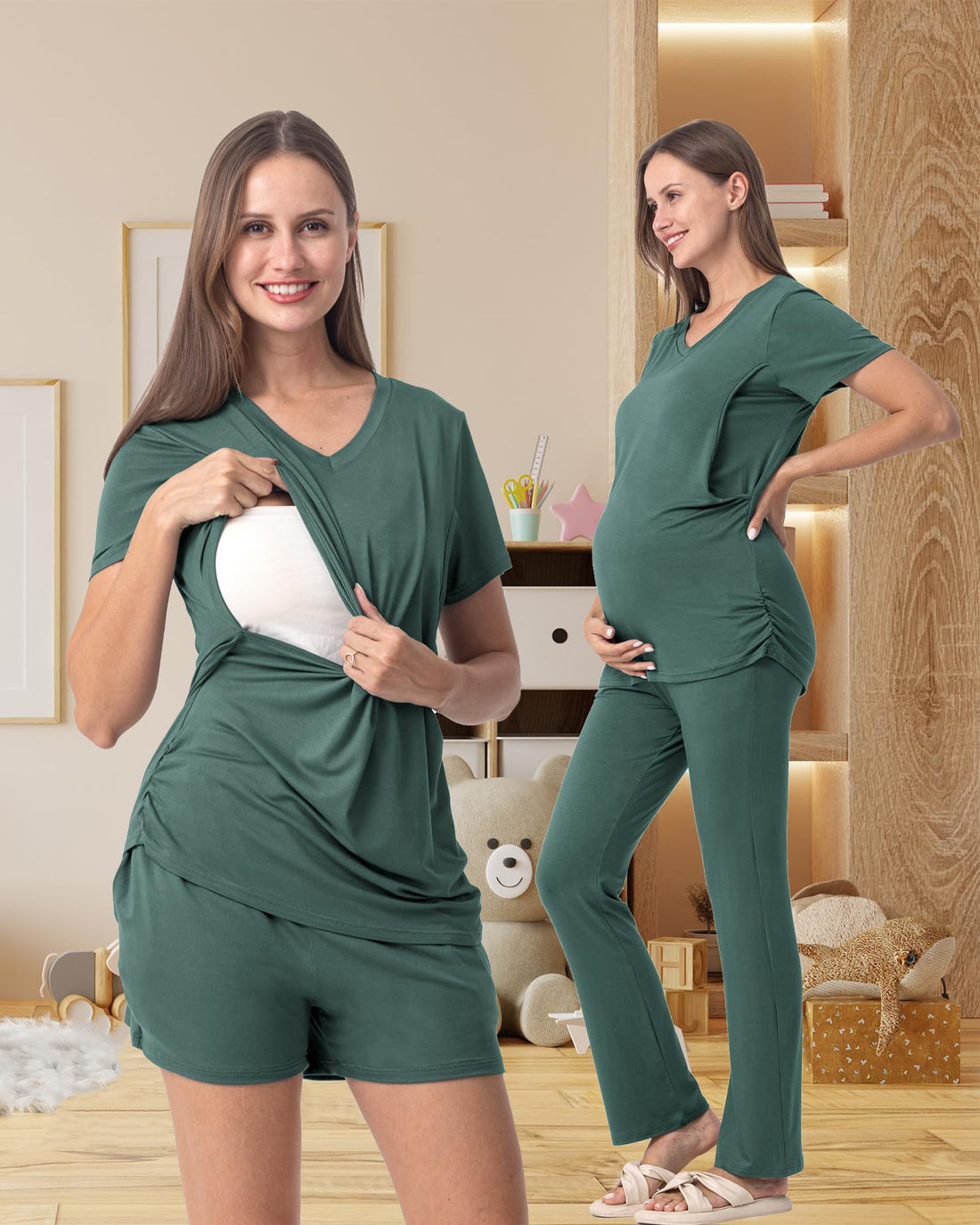 Rnxrbb 3 Piece Women's Maternity Nursing Pajamas Set