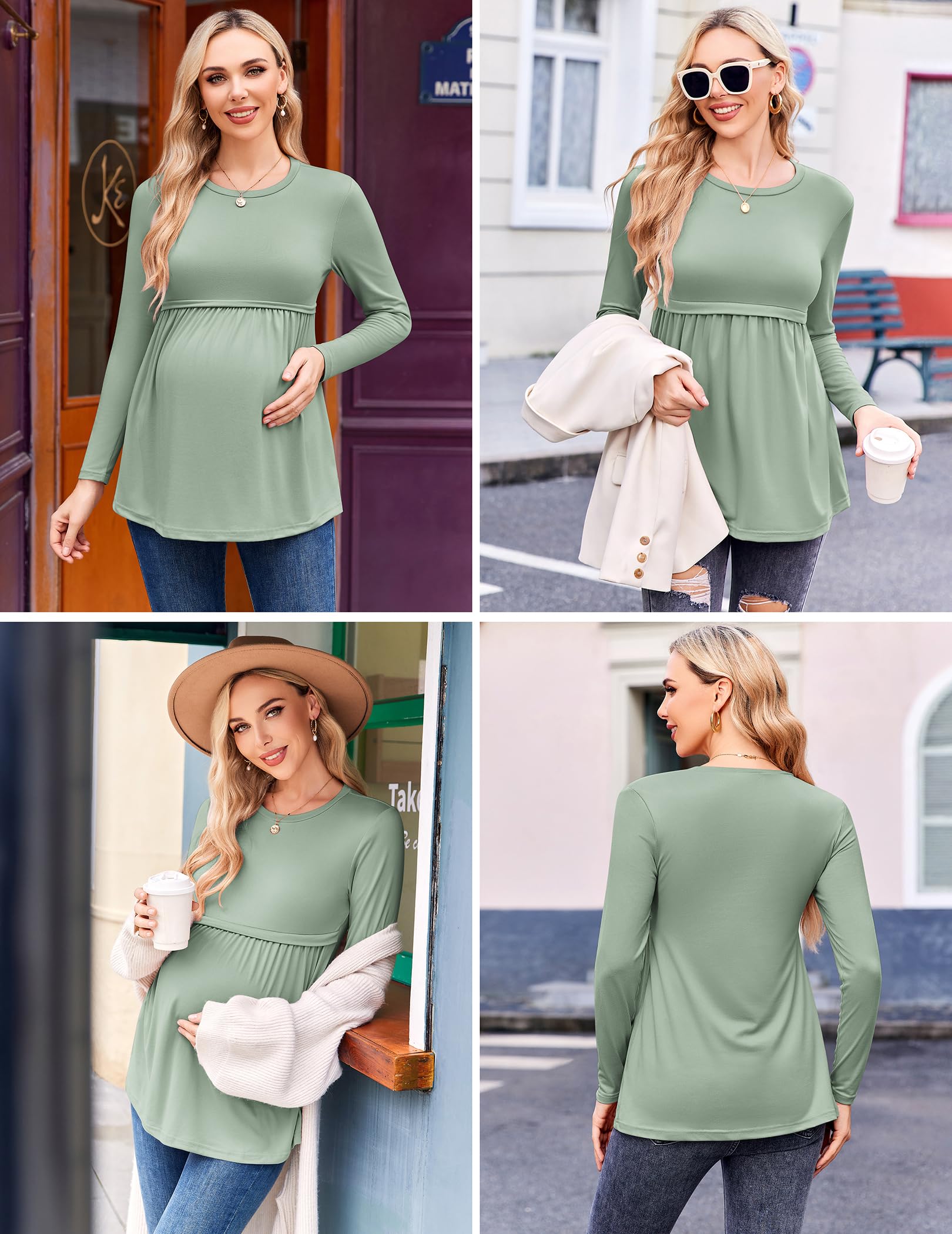 Ekouaer Maternity Shirts 3 Packs Tunic Long Sleeve Tops
