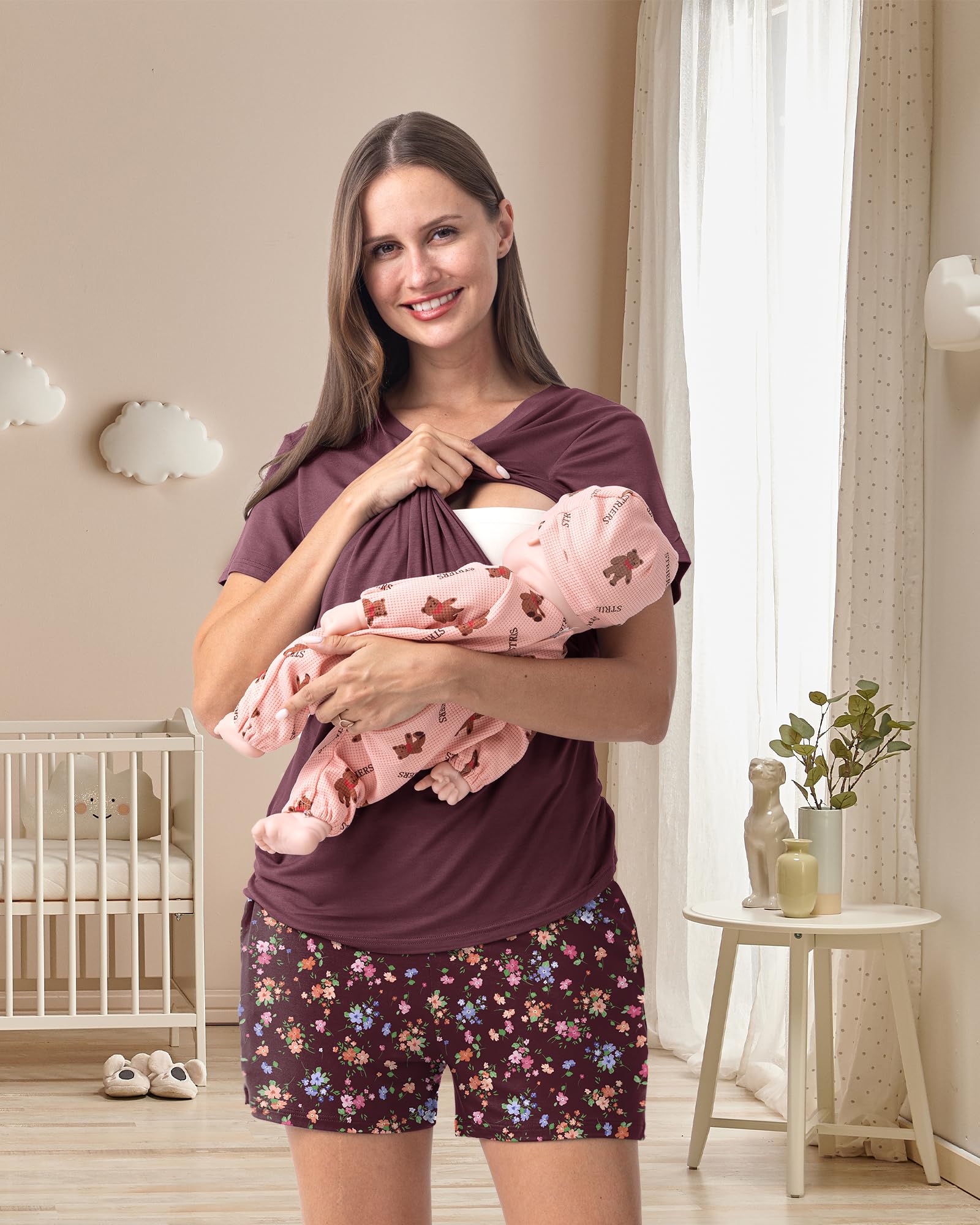 Rnxrbb 3 Piece Women's Maternity Nursing Pajamas Set