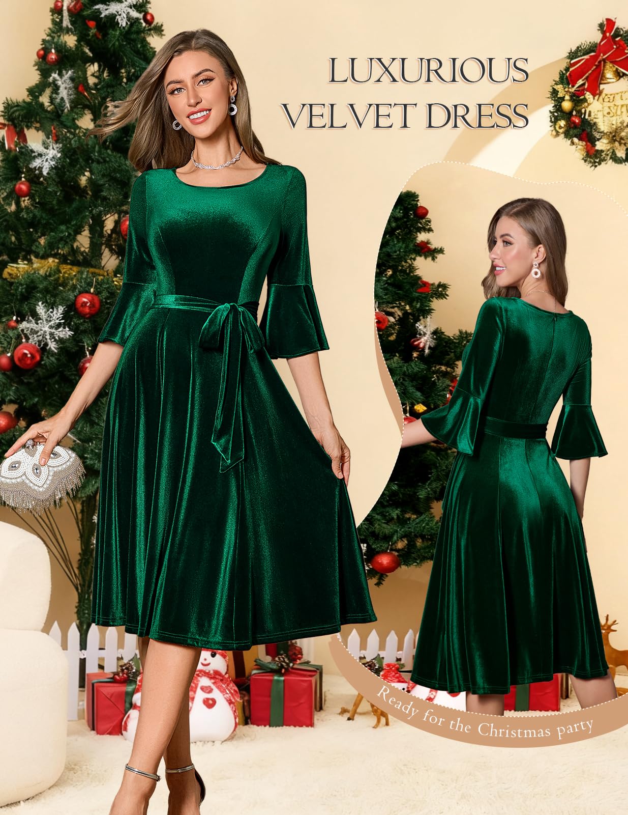 Plus Size Vintage Red Velvet Christmas Party Dress