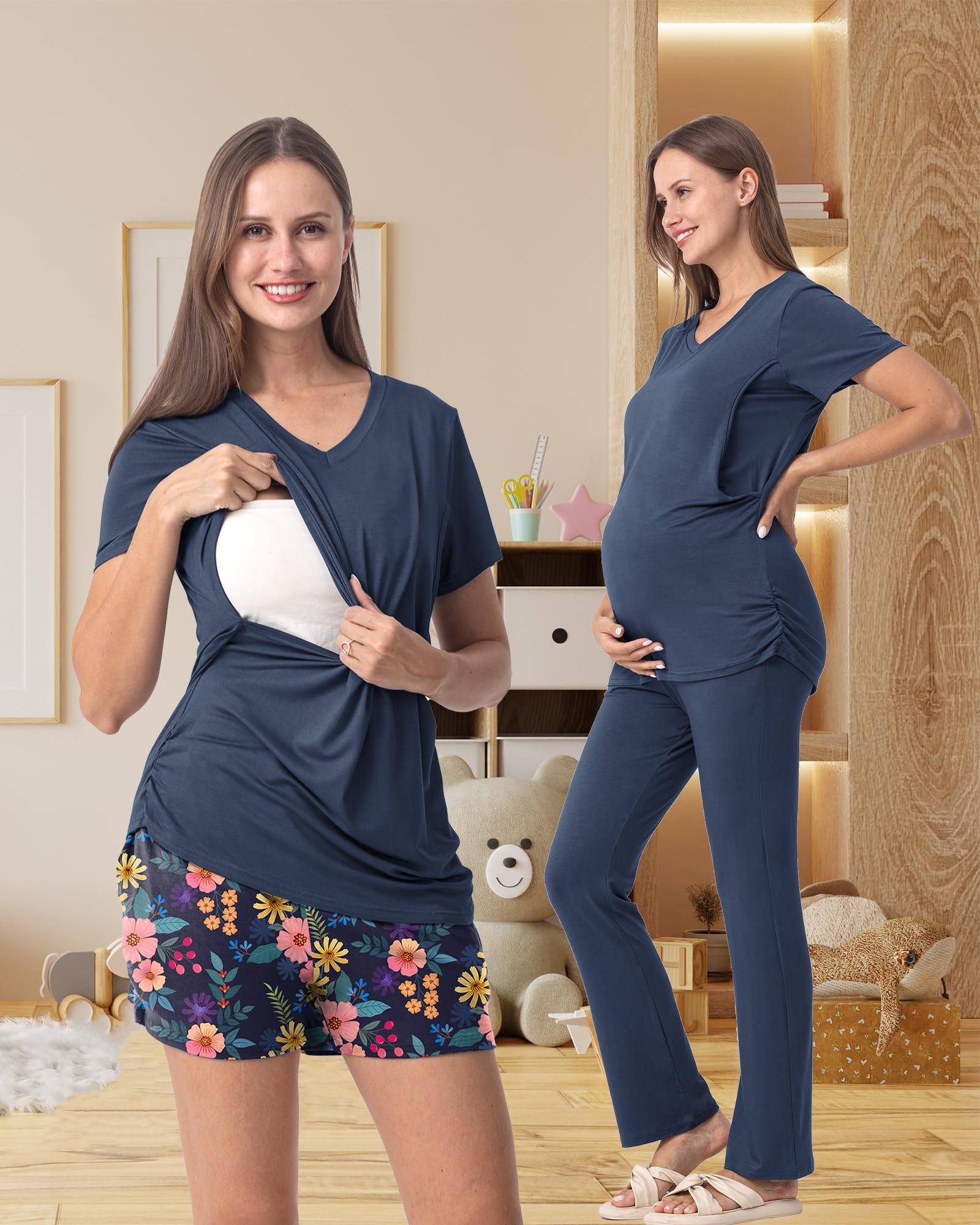 Rnxrbb 3 Piece Women's Maternity Nursing Pajamas Set