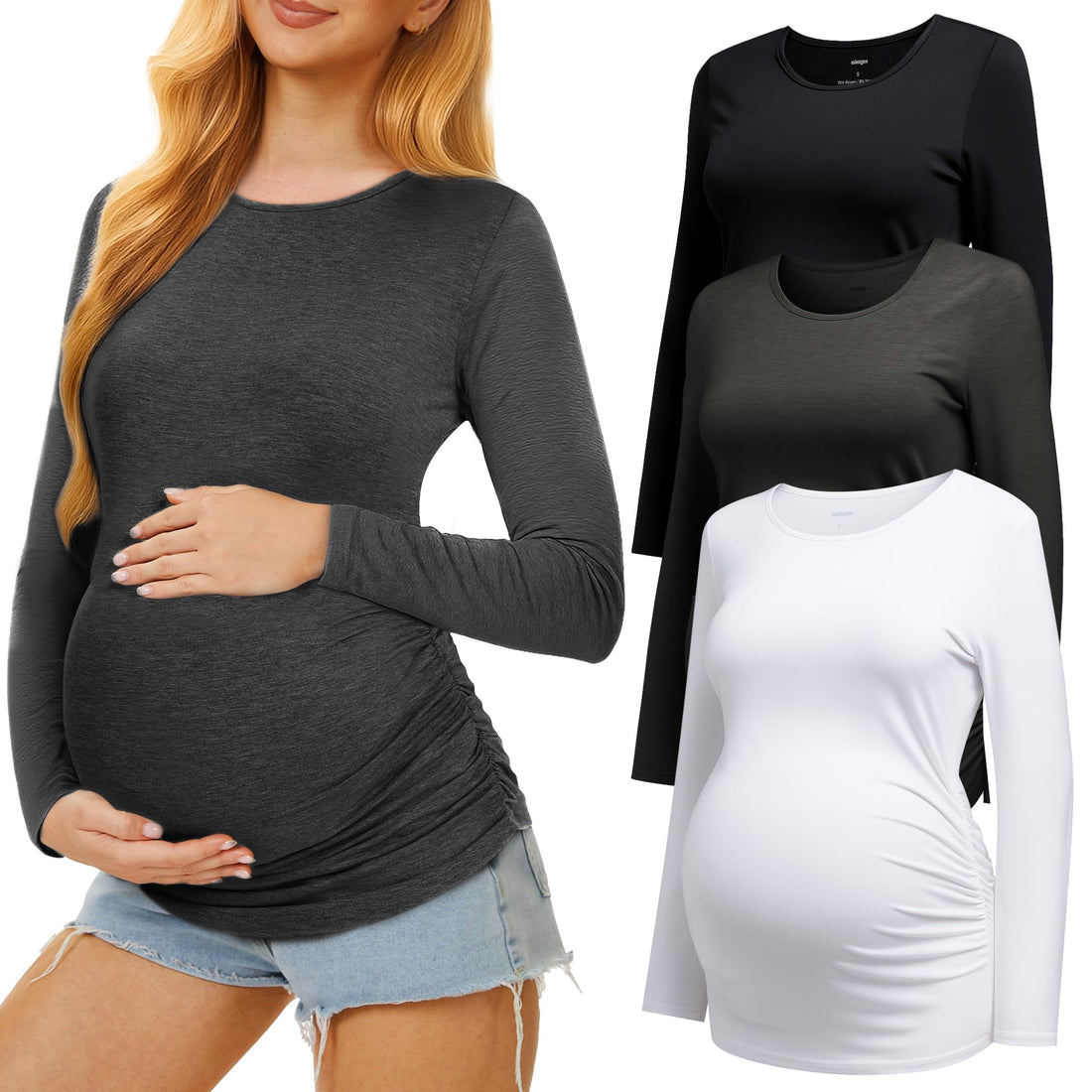 MIRAZEN 3 Pack Maternity Shirts Long Sleeve for Women