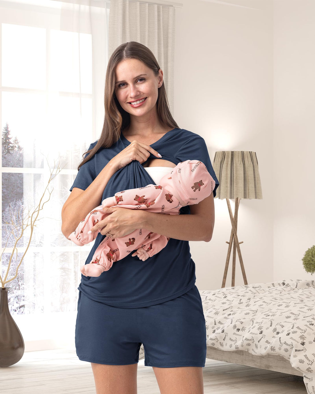 Rnxrbb 3 Piece Women's Maternity Nursing Pajamas Set
