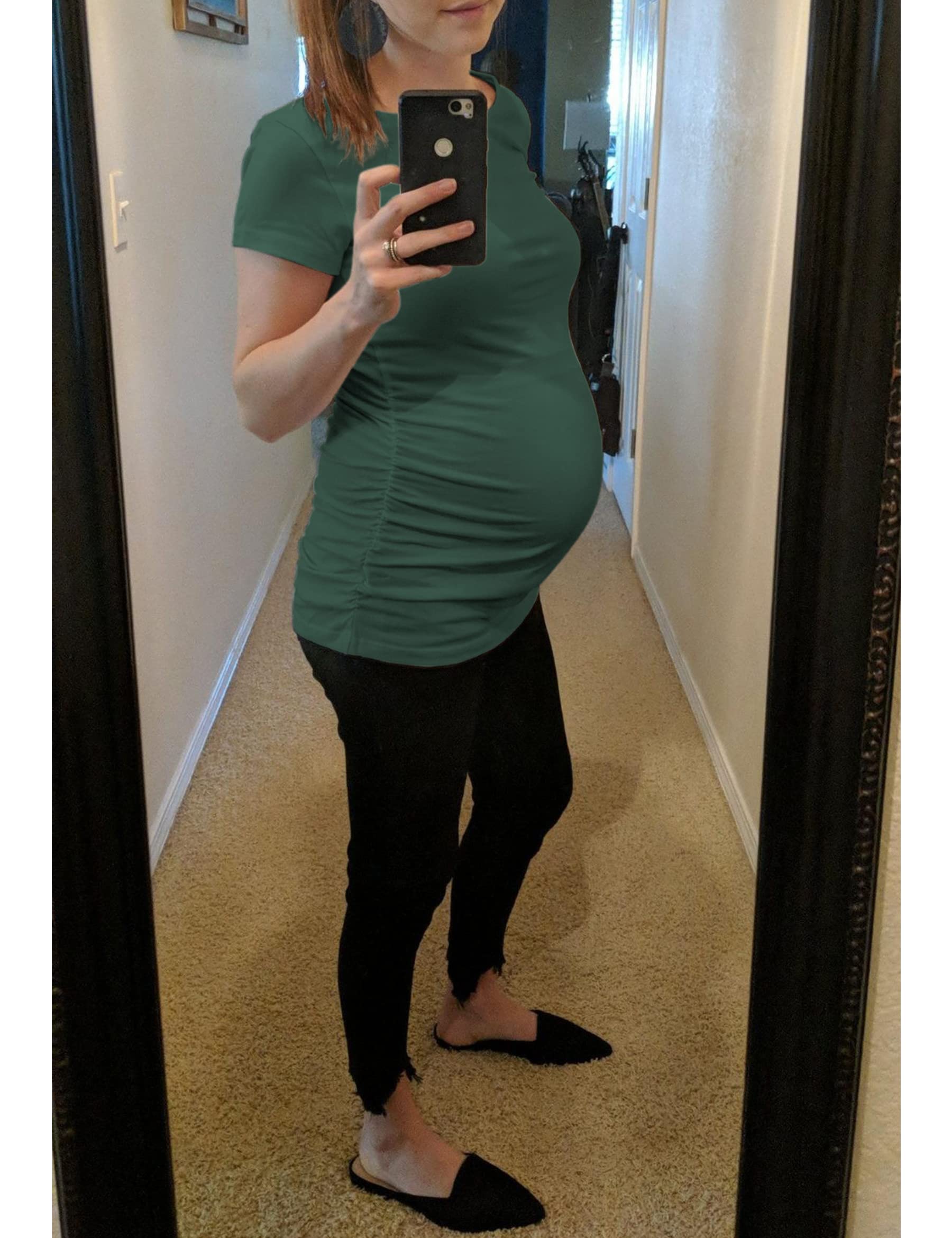 Peauty White Maternity Tops  for Women Side Ruched T Shirts