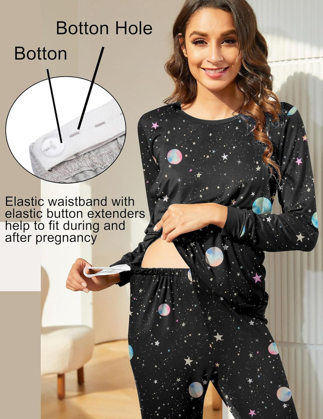 Ekouaer Nursing Pajama Set Long Sleeve Maternity Clothes