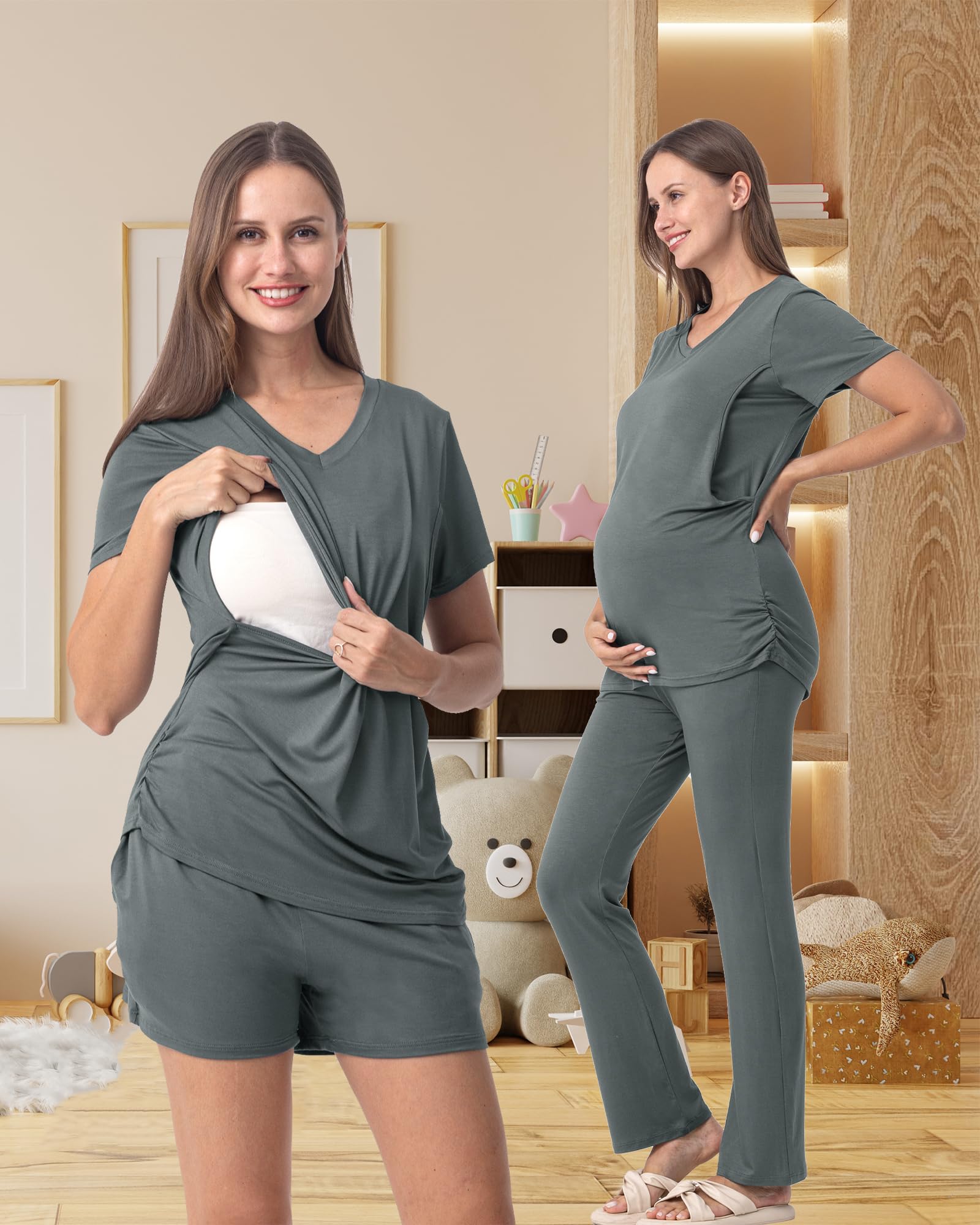Rnxrbb 3 Piece Women's Maternity Nursing Pajamas Set