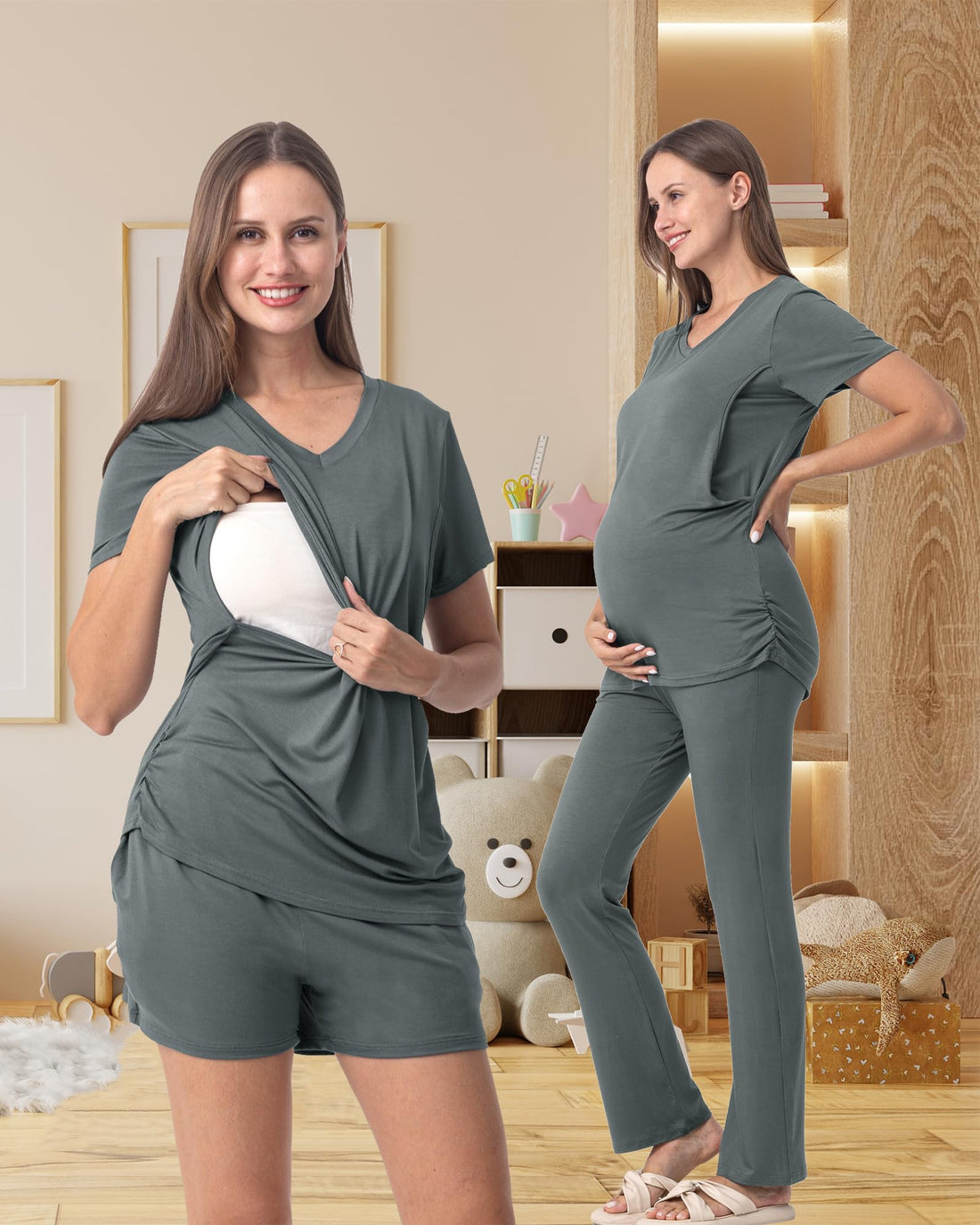 Rnxrbb 3 Piece Women's Maternity Nursing Pajamas Set