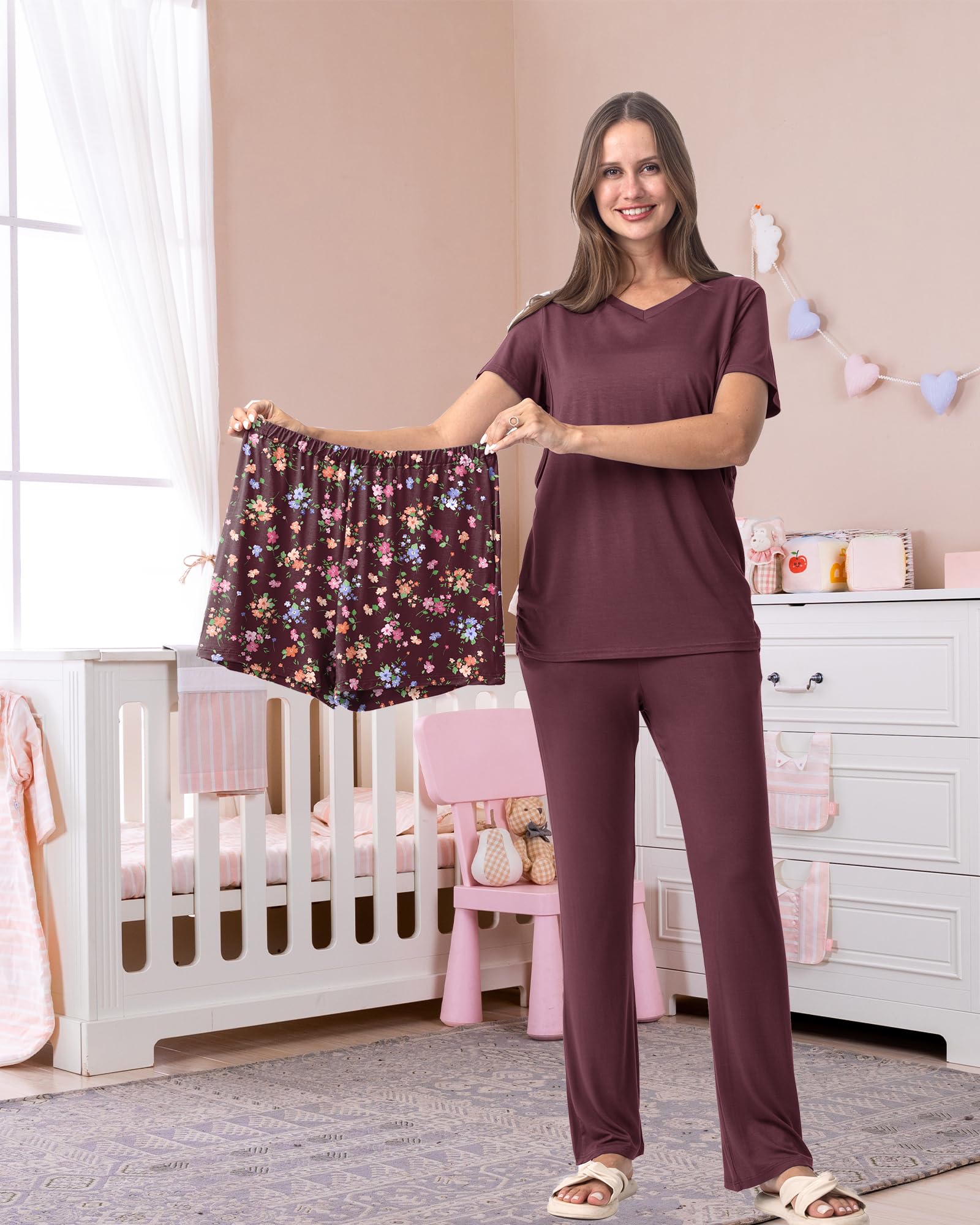 Rnxrbb 3 Piece Women's Maternity Nursing Pajamas Set