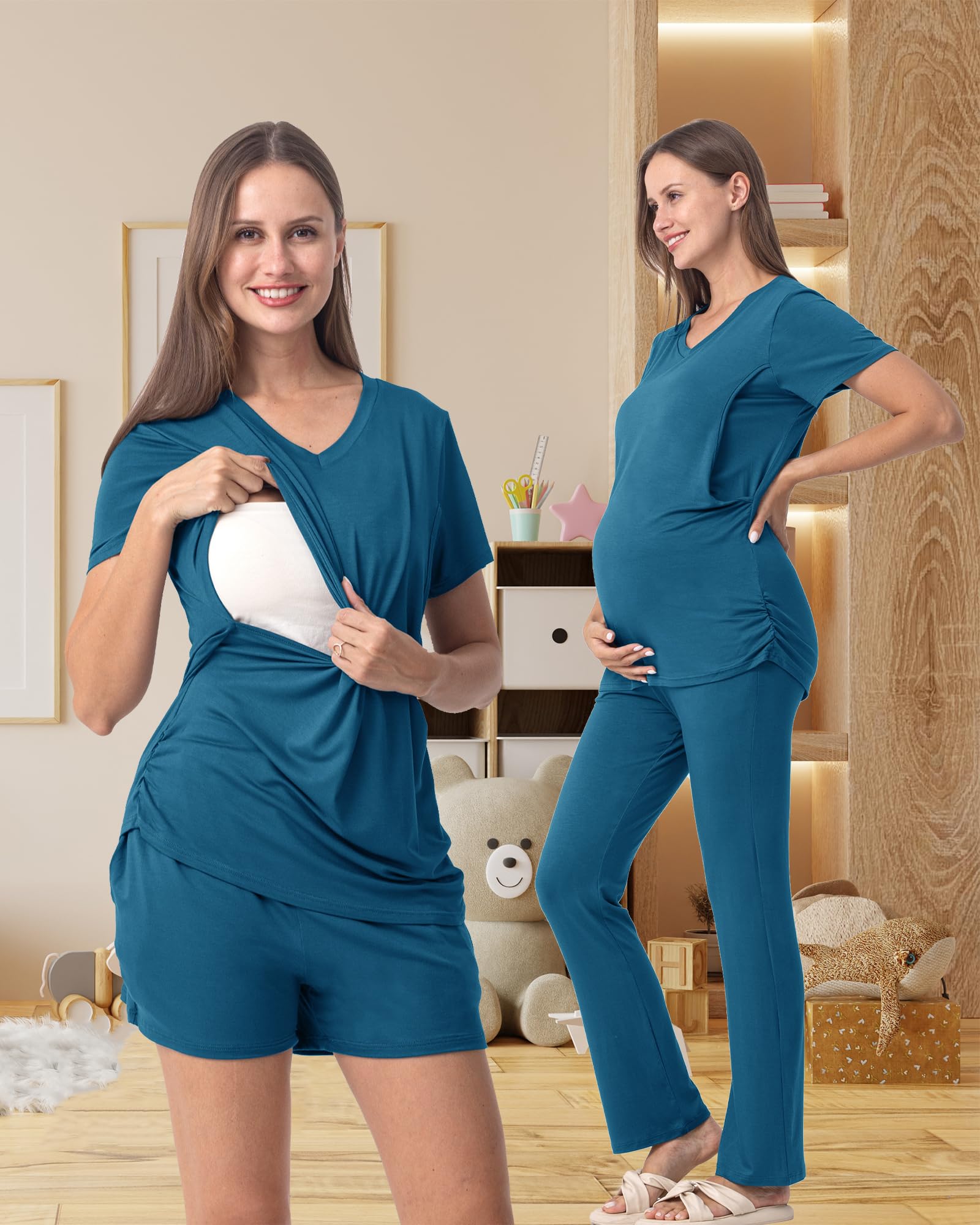 Rnxrbb 3 Piece Women's Maternity Nursing Pajamas Set