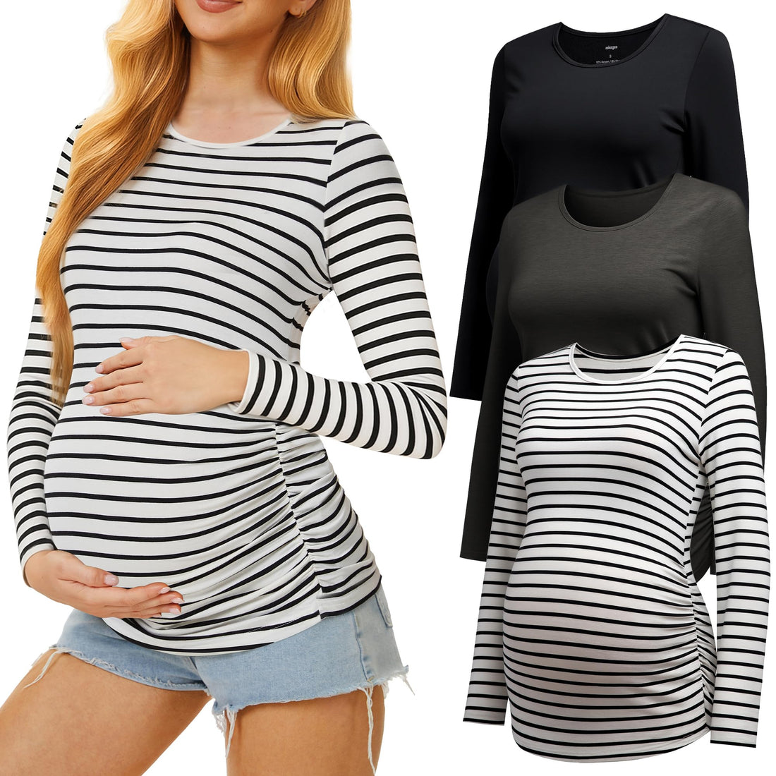 MIRAZEN 3 Pack Maternity Shirts Long Sleeve for Women