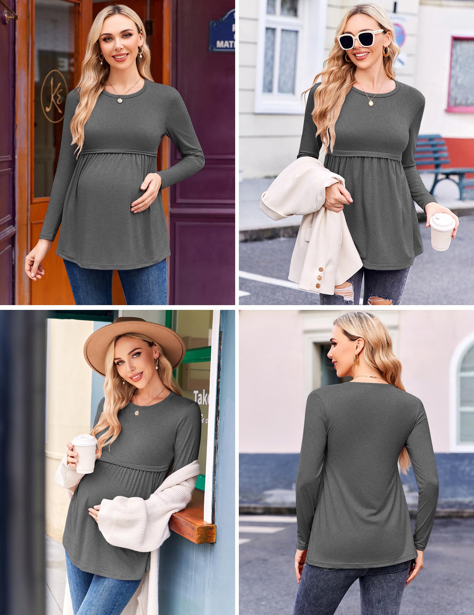 Ekouaer Maternity Shirts 3 Packs Tunic Long Sleeve Tops