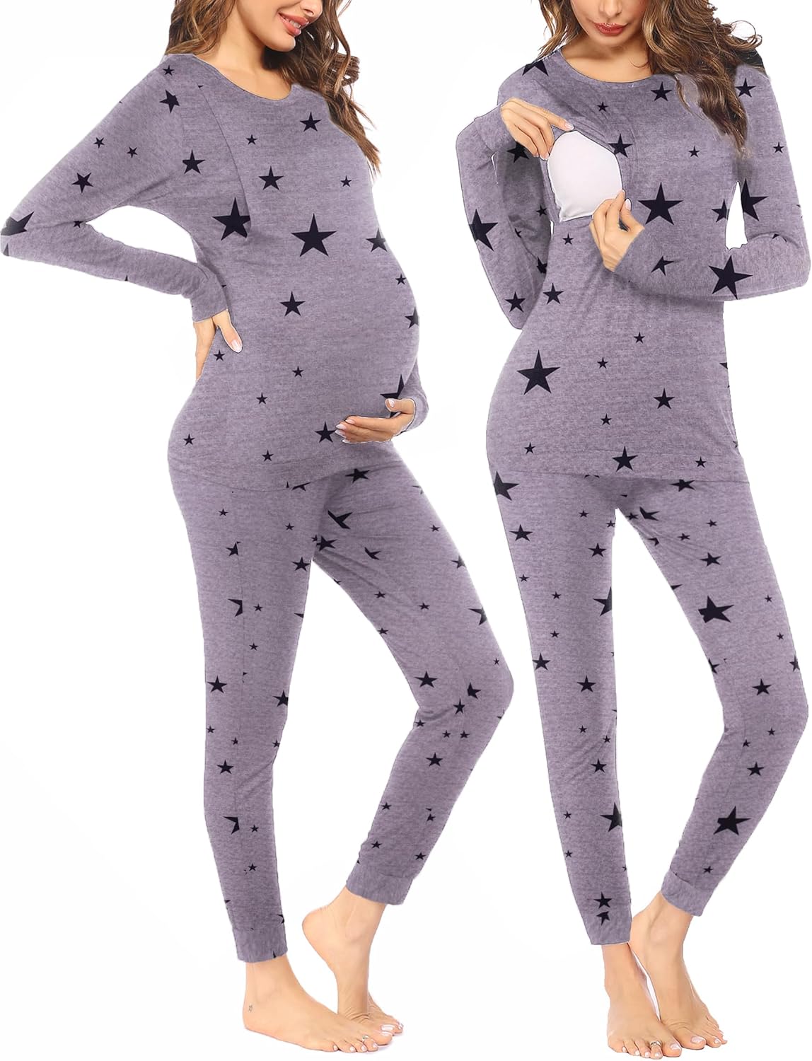 Ekouaer Nursing Pajama Set Long Sleeve Maternity Clothes