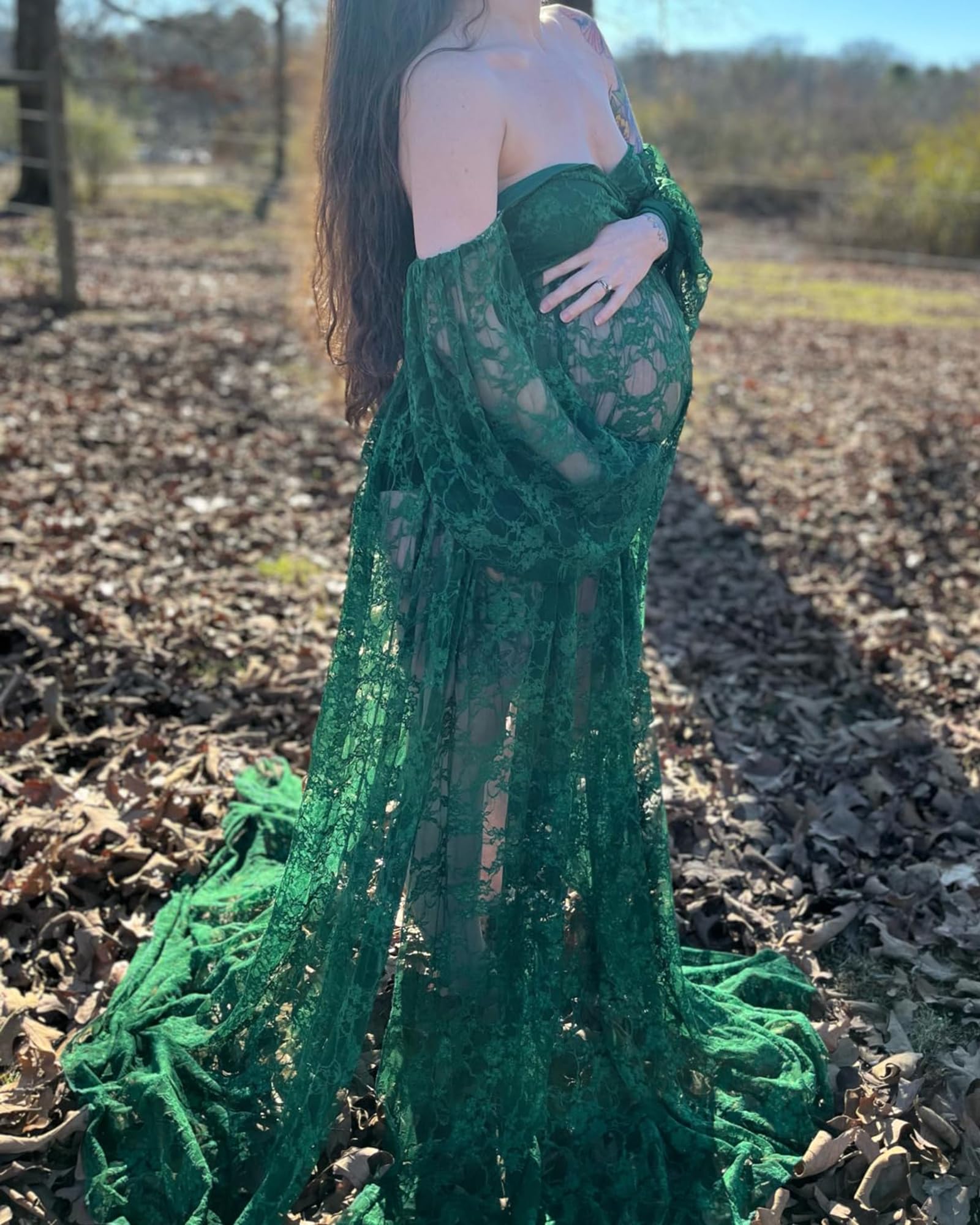 Saslax Lace Off Shoulder Doubly Split A-line Skirt Maternity Dress