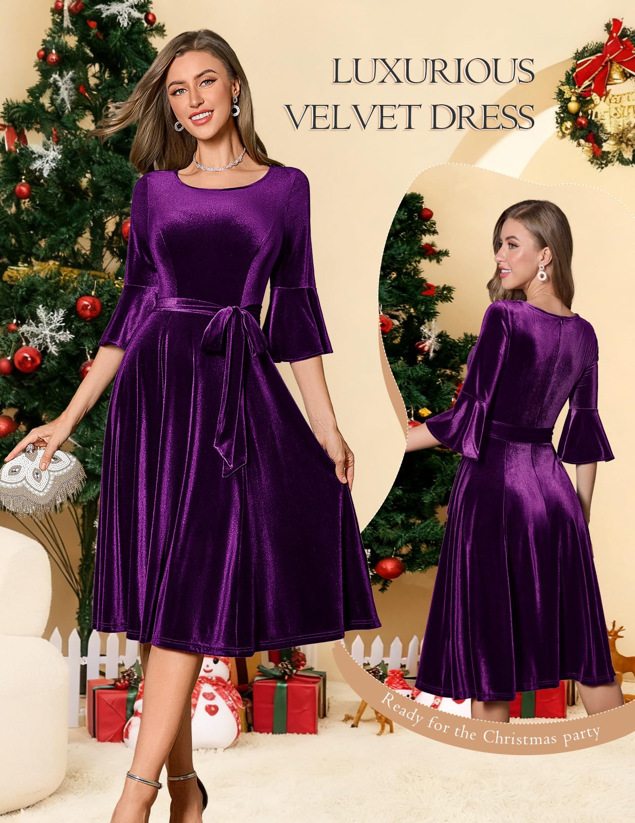 Plus Size Vintage Red Velvet Christmas Party Dress