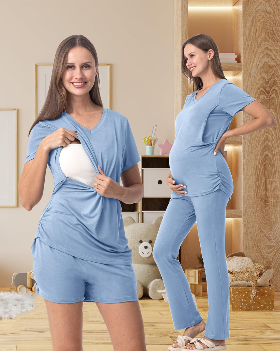 Rnxrbb 3 Piece Women's Maternity Nursing Pajamas Set