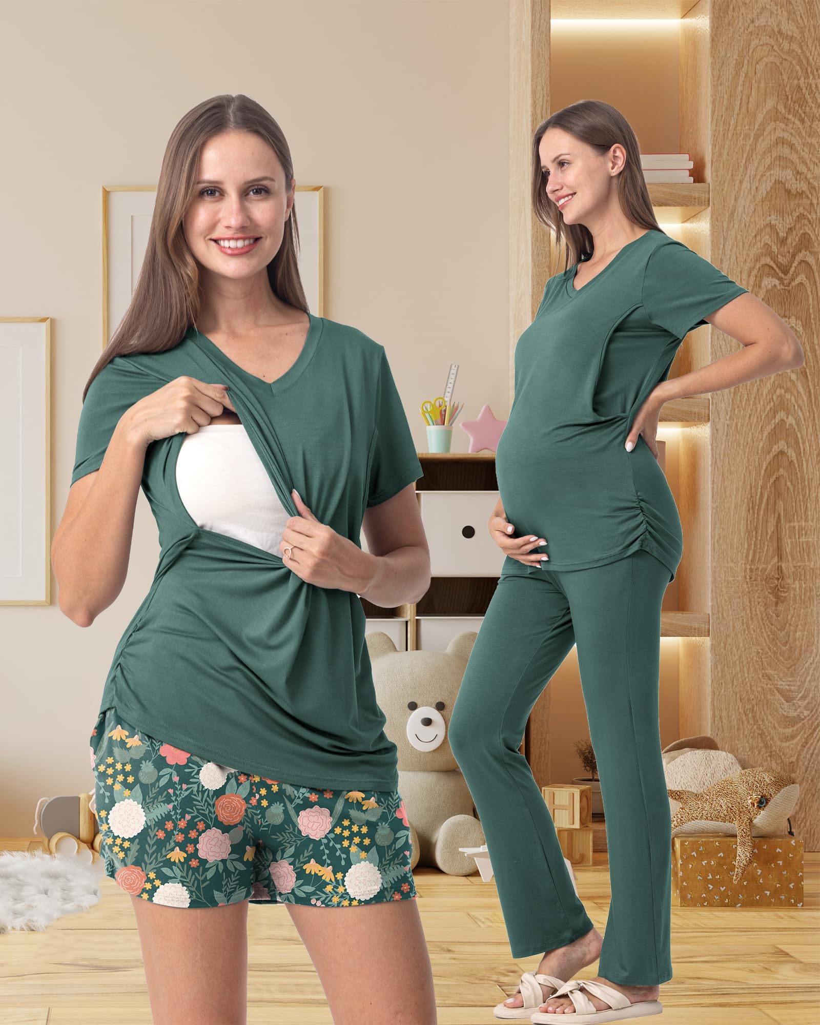 Rnxrbb 3 Piece Women's Maternity Nursing Pajamas Set