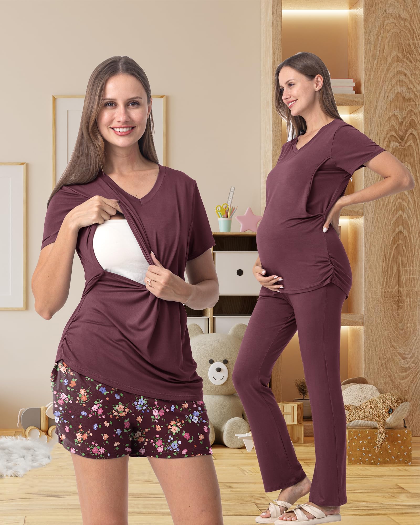 Rnxrbb 3 Piece Women's Maternity Nursing Pajamas Set