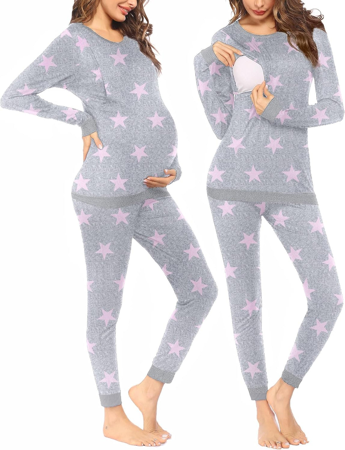 Ekouaer Nursing Pajama Set Long Sleeve Maternity Clothes