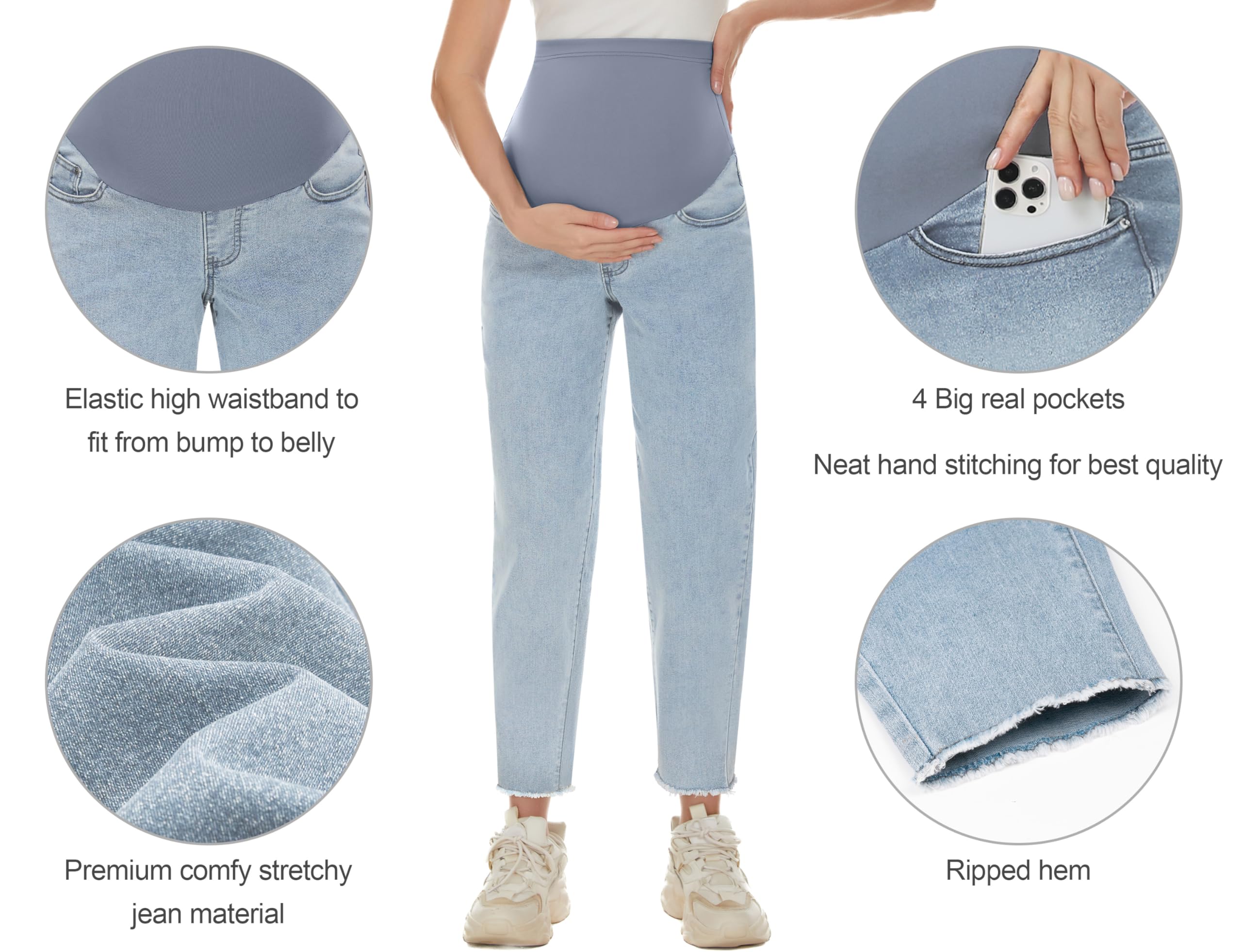 POSHGLAM Women's Maternity Jeans Over Belly Comfy