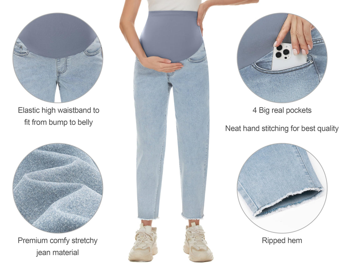 POSHGLAM Women's Maternity Jeans Over Belly Comfy