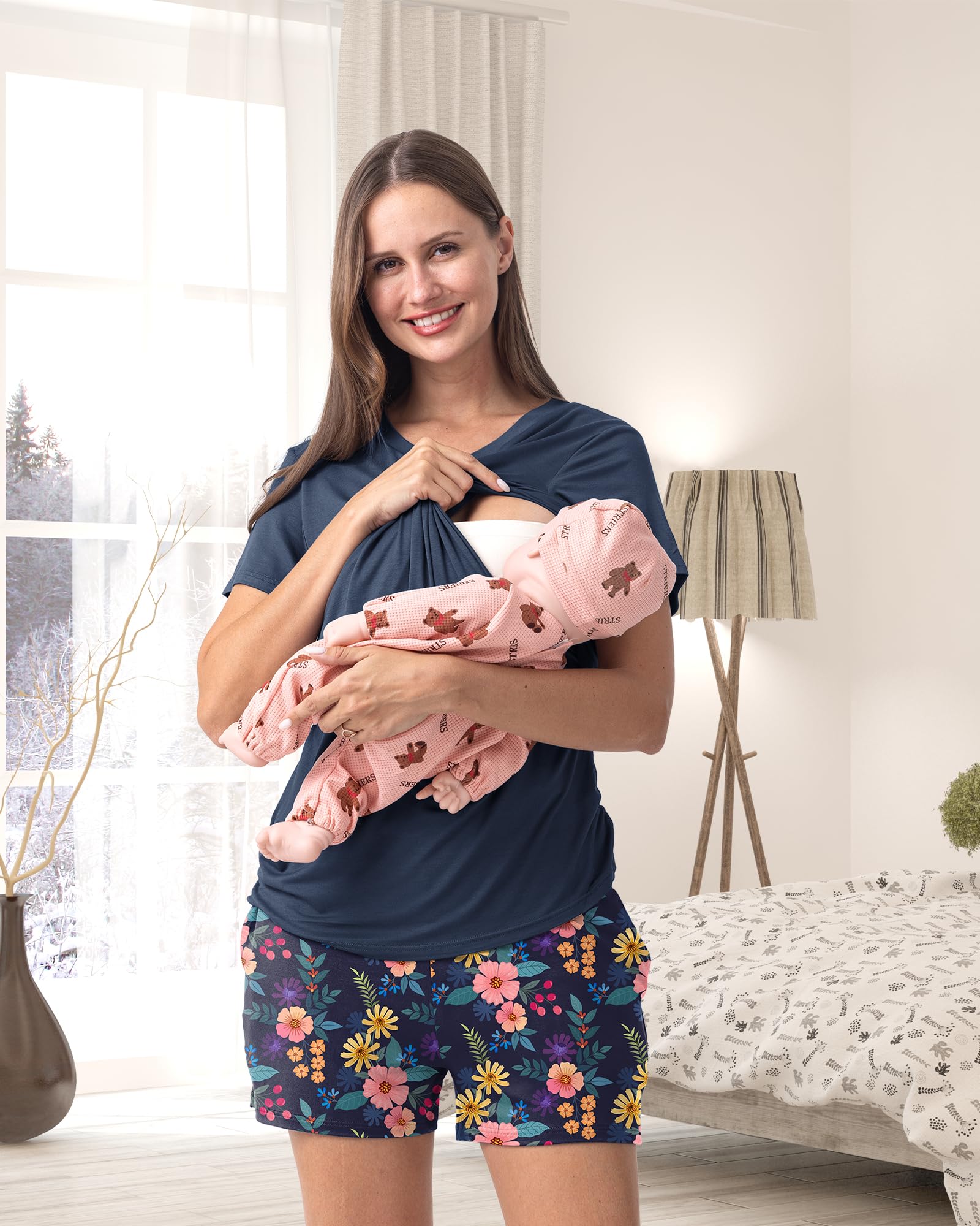 Rnxrbb 3 Piece Women's Maternity Nursing Pajamas Set