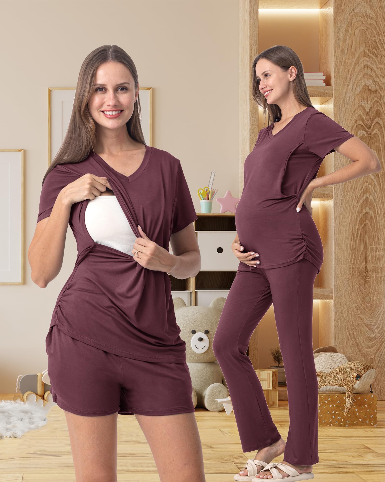 Rnxrbb 3 Piece Women's Maternity Nursing Pajamas Set