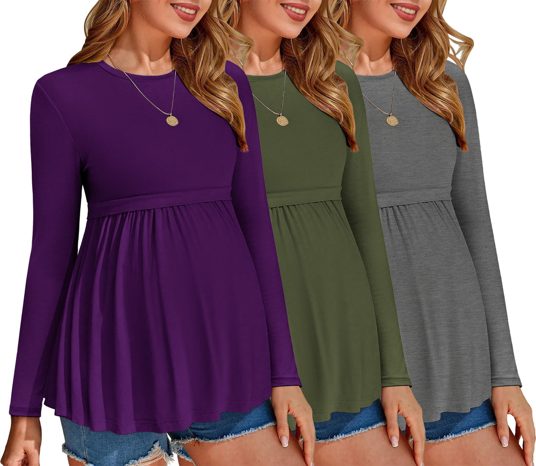 Ekouaer Maternity Shirts 3 Packs Tunic Long Sleeve Tops