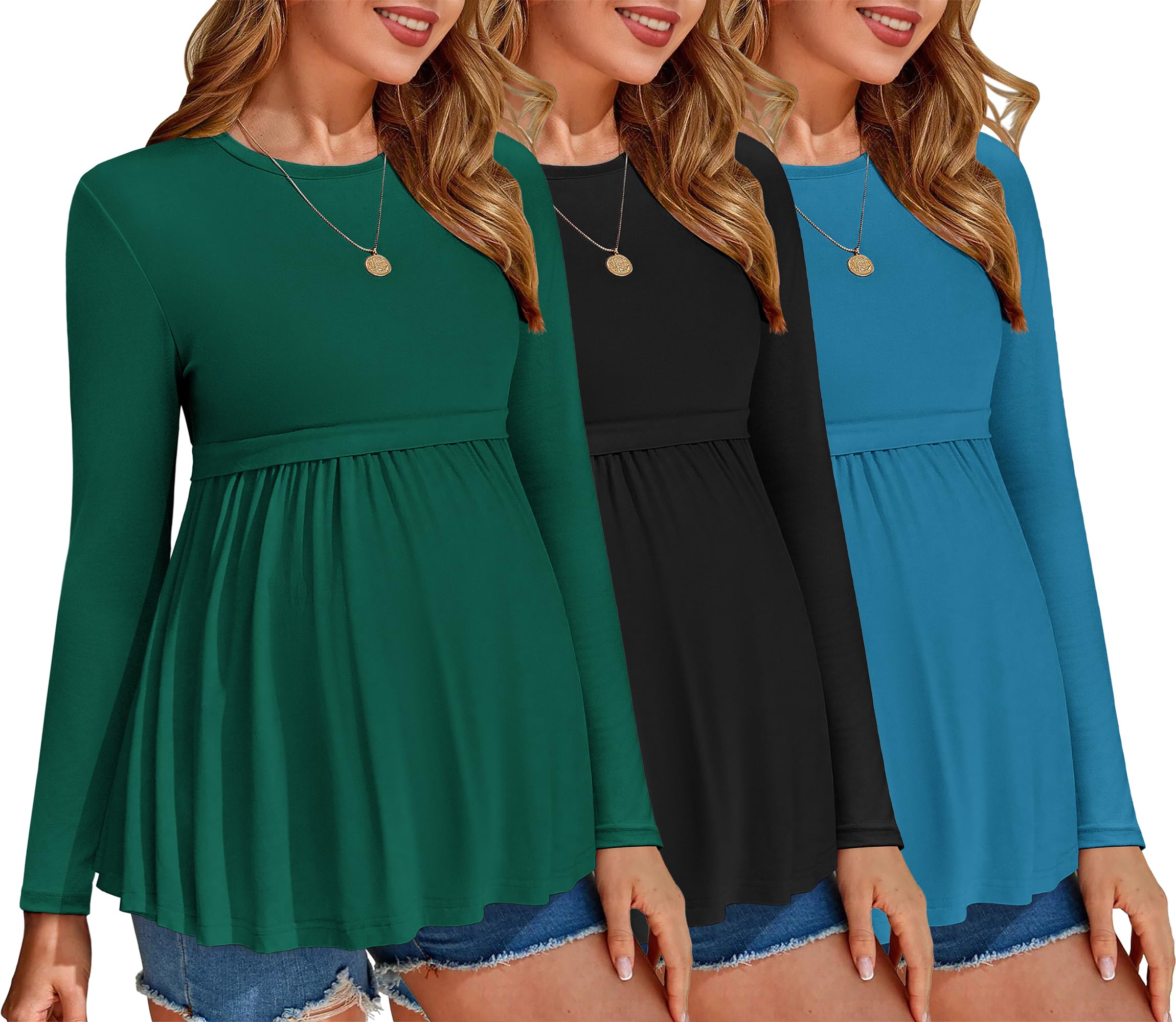Ekouaer Maternity Shirts 3 Packs Tunic Long Sleeve Tops