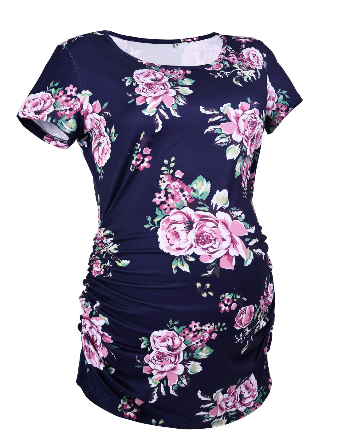 Peauty White Maternity Tops  for Women Side Ruched T Shirts