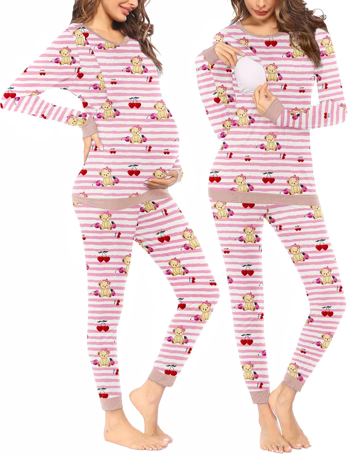 Ekouaer Nursing Pajama Set Long Sleeve Maternity Clothes