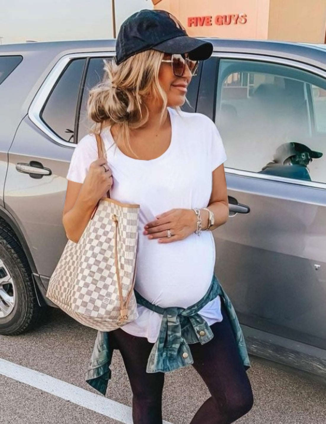 Peauty White Maternity Tops  for Women Side Ruched T Shirts