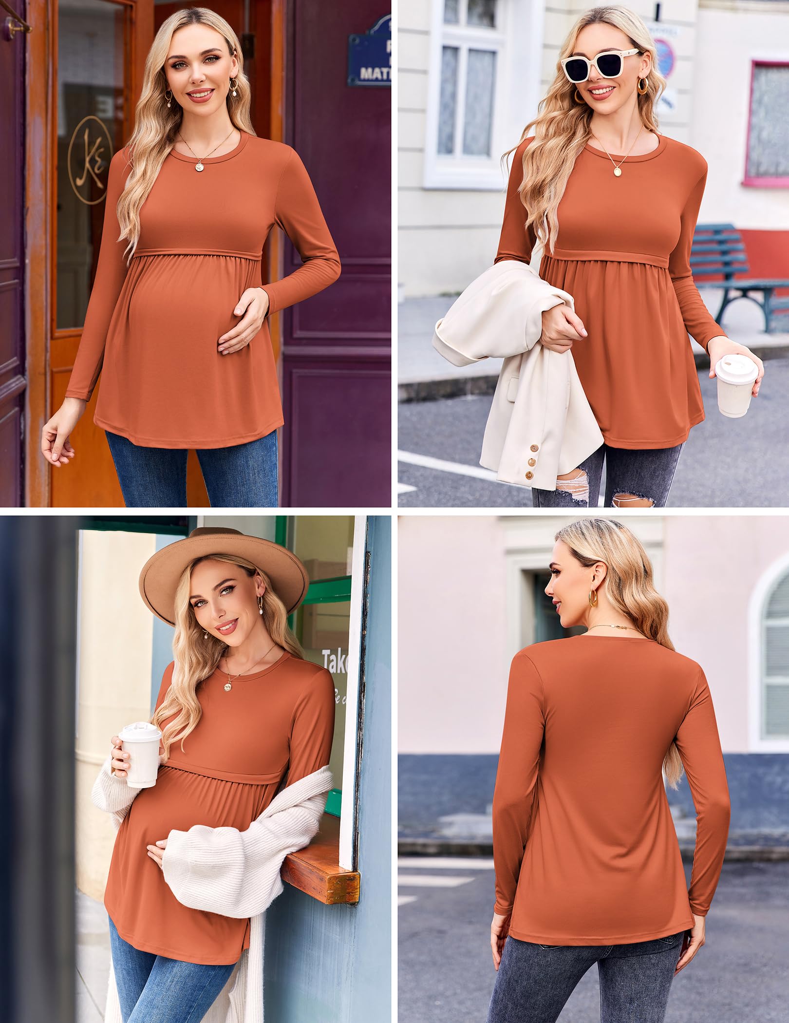 Ekouaer Maternity Shirts 3 Packs Tunic Long Sleeve Tops